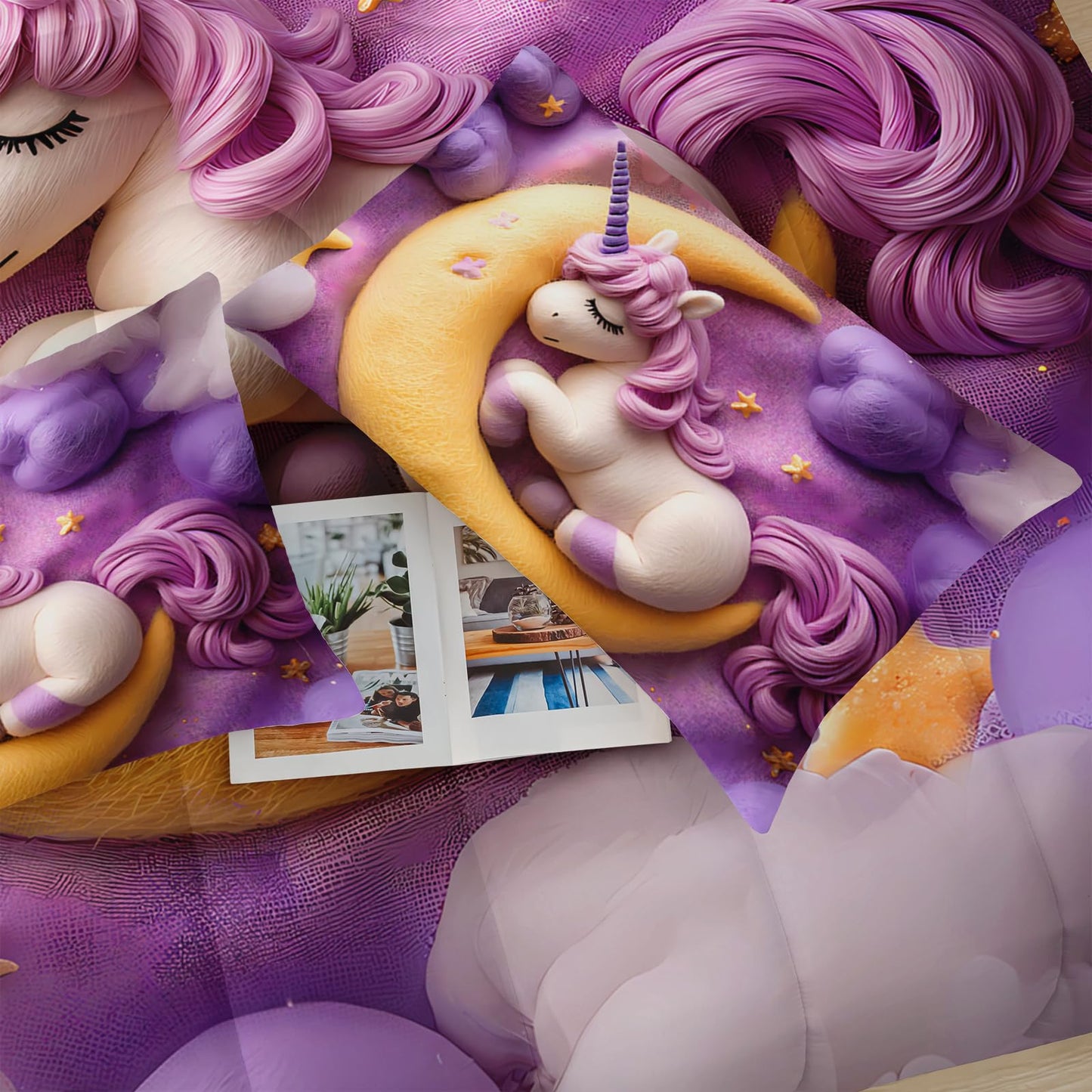 lneffble Purple Unicorn Full Bed Sheets and Comforter Set Kids Girls，Galaxy Unicorn Full Bedding Sets for Girls，with 1 Comforter with 2 Pillow Case