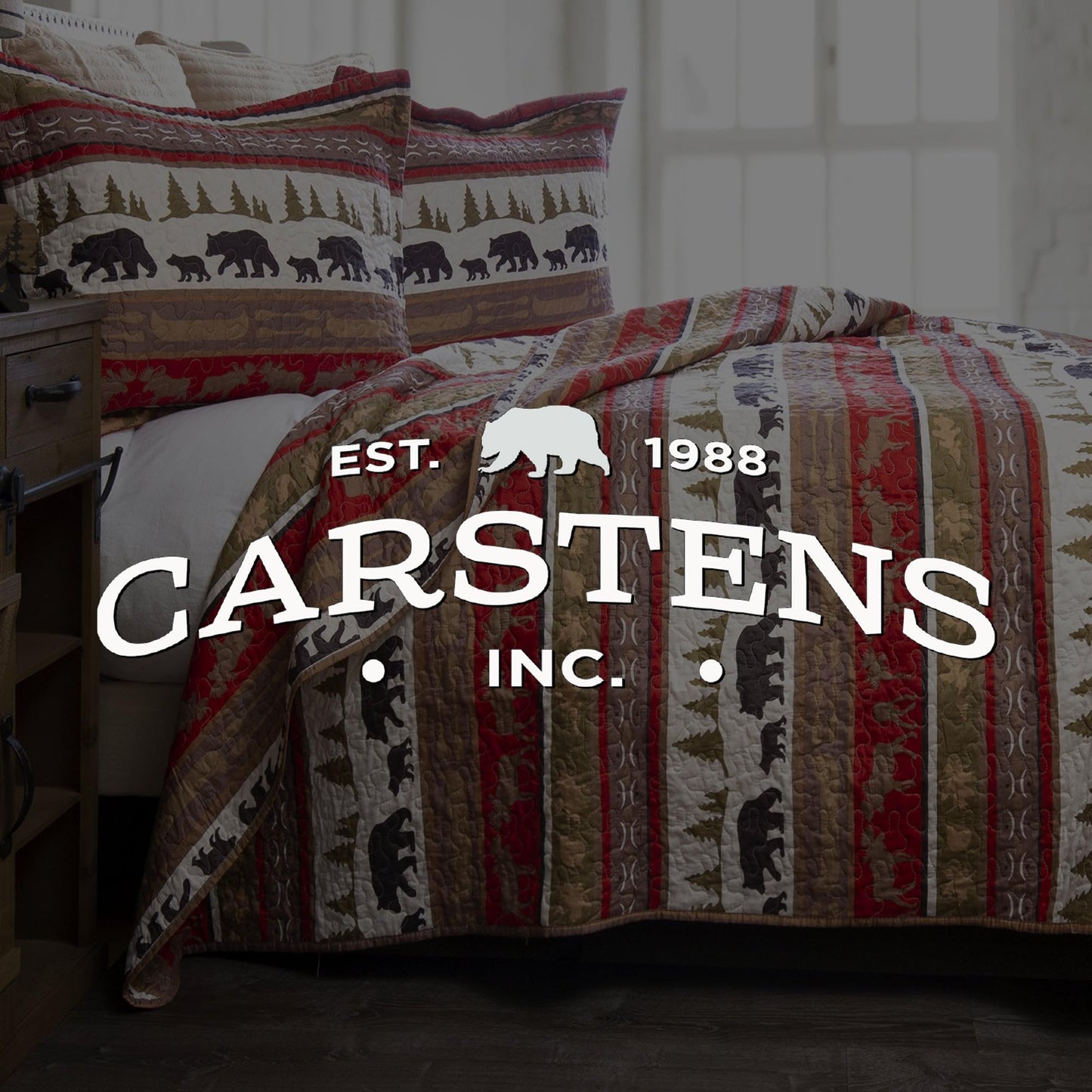 Carstens Rustic Cabin Country Bedding Set, 3-Piece Microfiber Quilt, Rustic Cabin & Lodge Stripe, King