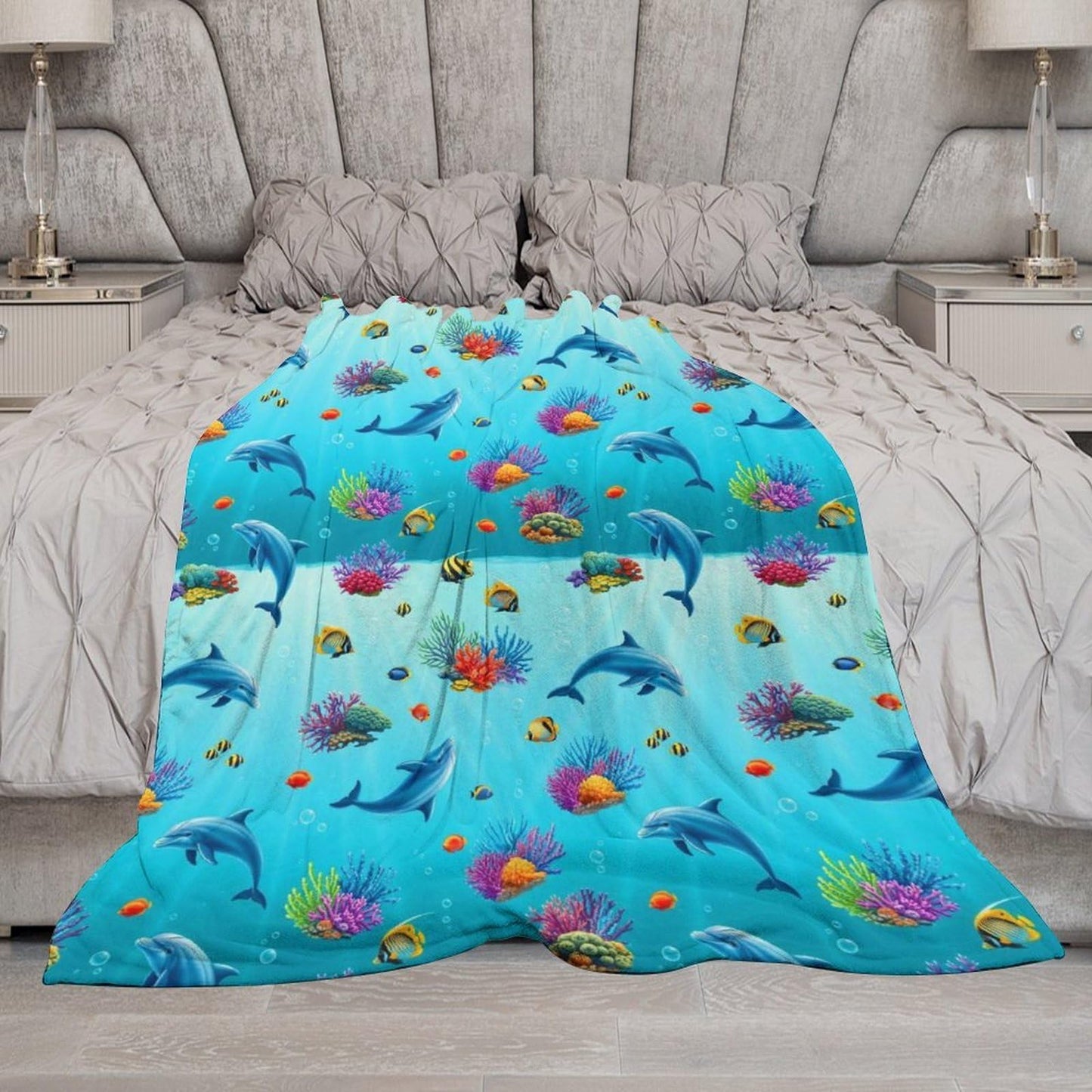 Cozy Warm Blanket, Fashion Home Decor Soft Throw Blanket for Bed, Sofa and Couch Compatible with Sea Dolphin Underwater