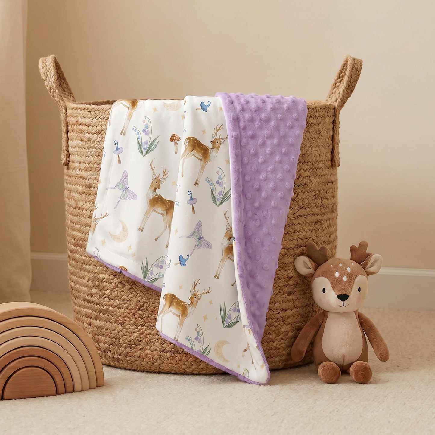 CIVARUA KIDS Baby Blankets for Girls Boys, Purple Deer, 30x40 | Soft Cozy Fleece Receiving Blanket for Newborn & Toddler, 3D Minky Dotted Backing, Breathable for Crib, Stroller & Tummy Time
