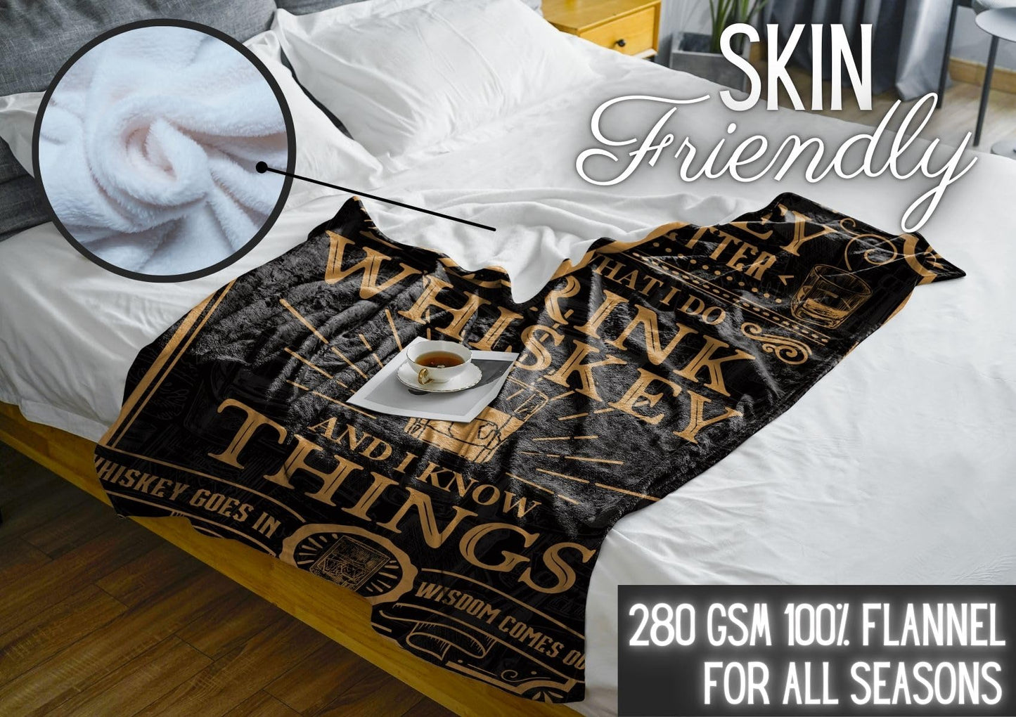 Huglanket Whiskey Gifts for Men, Bed Flannel Plush Blanket (50"x 65") for Whiskey Lovers, Men, Women on Birthday Christmas - Size 50"x 65" - Makes It Better