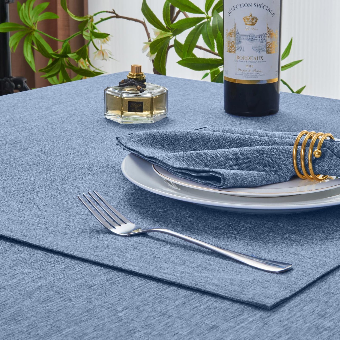 HomeJoy Rectangle Table Cloth Linen Farmhouse Stainproof Waterproof Washable Polyester Oblong Rectangular Fabric Table Cover for Kitchen Dining Dinner(Denim Blue/52x70 Inch)