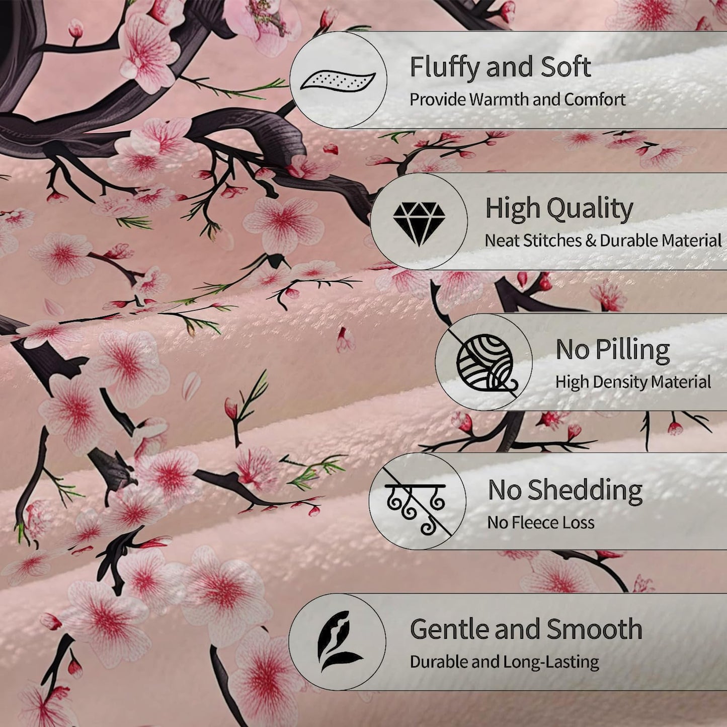 Ti Caldi Beautiful Cherry Blossom Blanket - Soft, Cozy, and Lightweight Flannel Throw, Ideal for Couch, Bed, and Travel - Fluffy, Fuzzy Home Decor for Outdoor and Indoor Use 60"x50"
