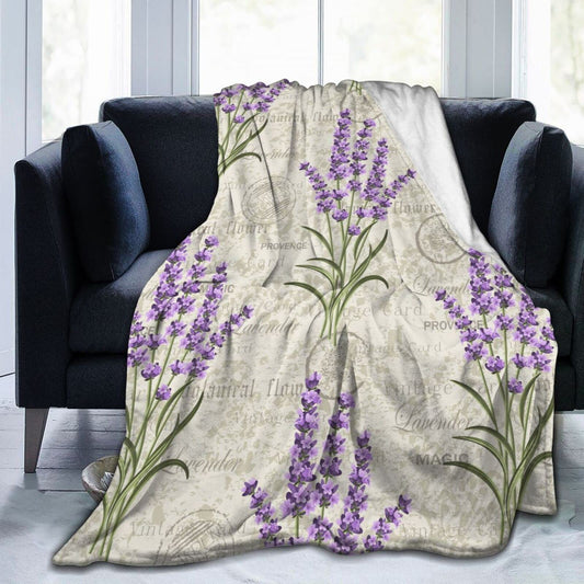 Perinsto Vintage Lavender Floral Flowers Throw Blanket Ultra Soft Warm All Season Decorative Fleece Blankets for Bed Chair Car Sofa Couch Bedroom 50"X40"