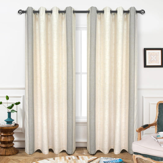 DriftAway Chris Linen Blackout Curtains with Thermal and Sound Reducing Layer 84 Inches Long for Bedroom Striped Printed Drapes Thermal Insulated Lined Window Treatments for Living Room Cabana Gray