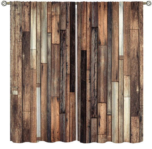 VUMIVI Rustic Wooden Curtains Brown Hardwood Floors Farmhouse Vintage Home Decor Window Treatments for Bedroom Living Room Kitchen 42" W X 44.5" L