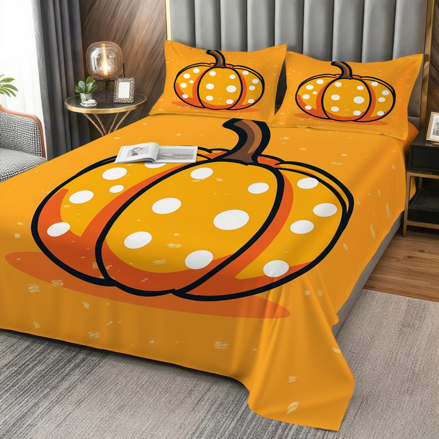 Zoainuos Pumpkin Sheets Full Size Bed, Halloween Thanksgiving Sheet Sets, Soft Microfiber Deep Pocket Wrinkle Free Bedding Sheets & Pillowcases, Fall Pumpkin Bedroom Decor & Gifts