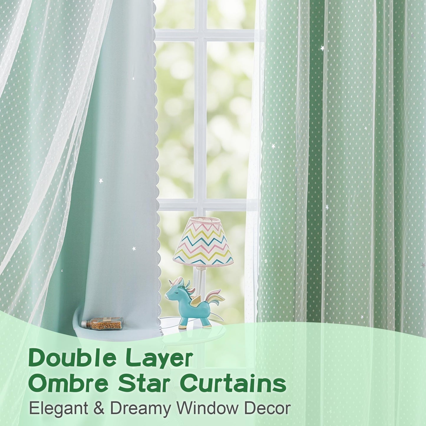 MYSKY HOME Boys Blackout Curtains 96 inches Long Green Ombre Decor for Kids Nursery Living Room, Hollow-Out Stars Thermal Insulated Grommet Curtain for Bedroom, W52 x L96 Inches, 2 Panels