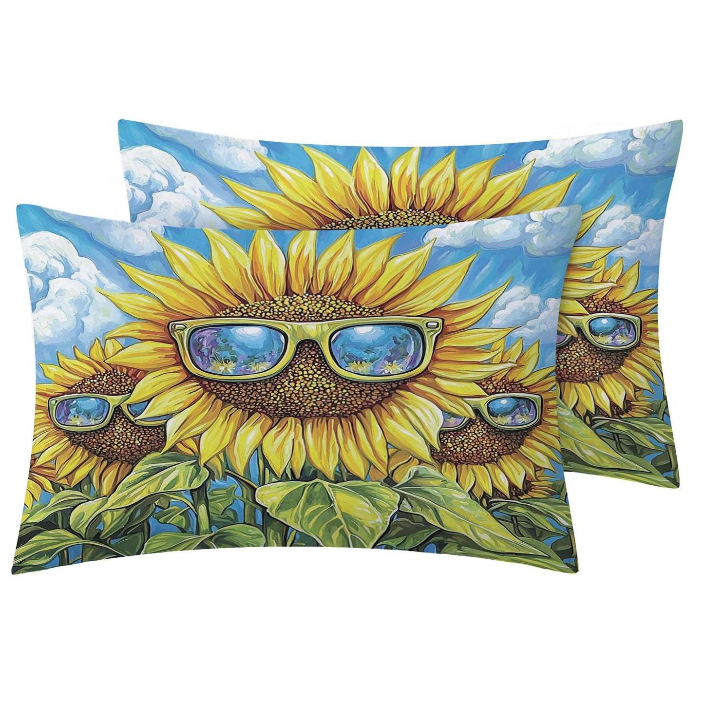 Rejkxyw King Size Sheets Set Sunflower - Funny Yellow Floral Bed Sheets - Kids Boys Girls Sheet Set - 12 Inch Deep Pocket - Ultra Soft Winkle Free Microfiber Bedding Sheets & Pillowcases 4 Piece