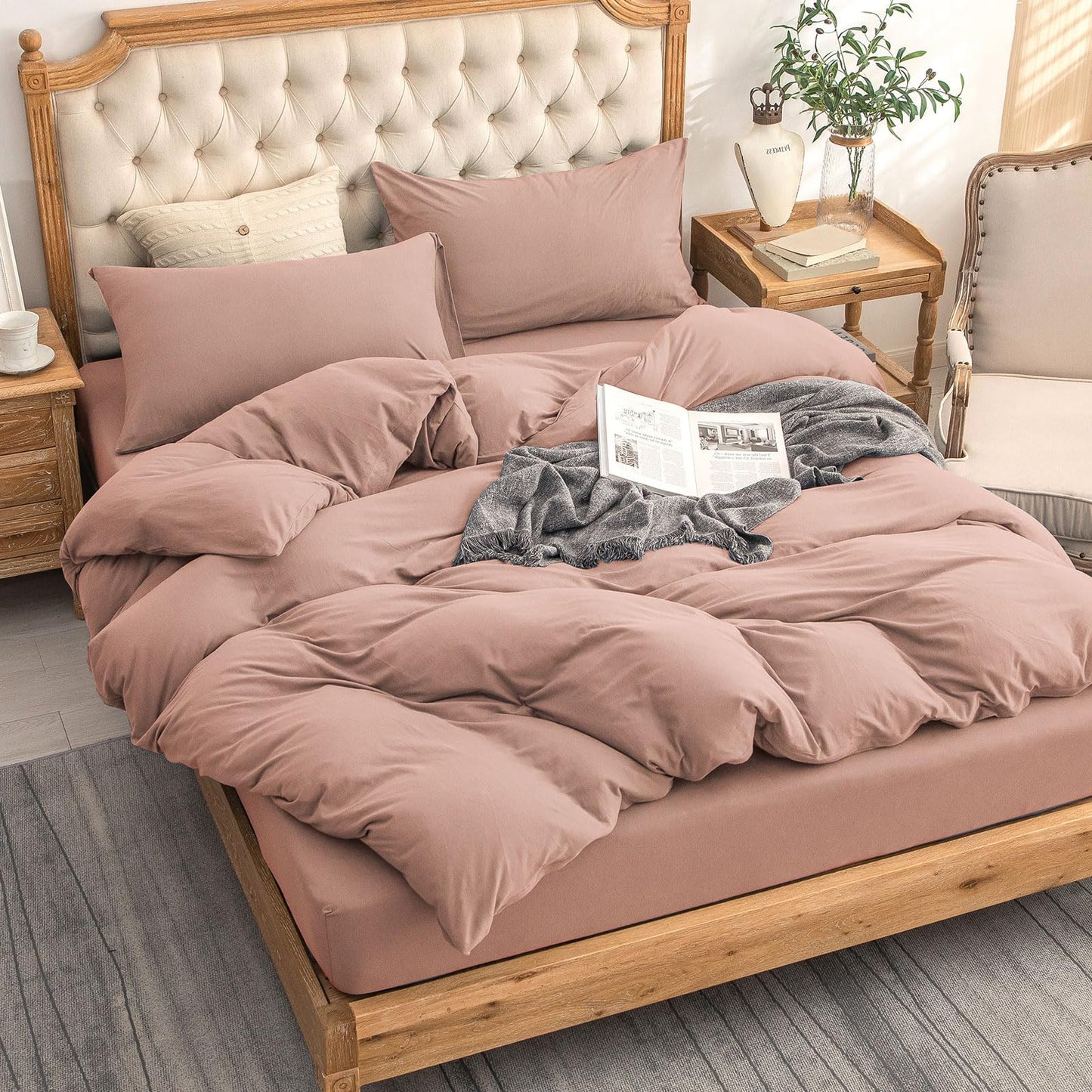 PURE ERA Jersey Knit Duvet Cover Set 100% T-Shirt Cotton Super Soft Comfy 2pc Bedding Set with Zipper Closure (New Petal Pink, Twin)