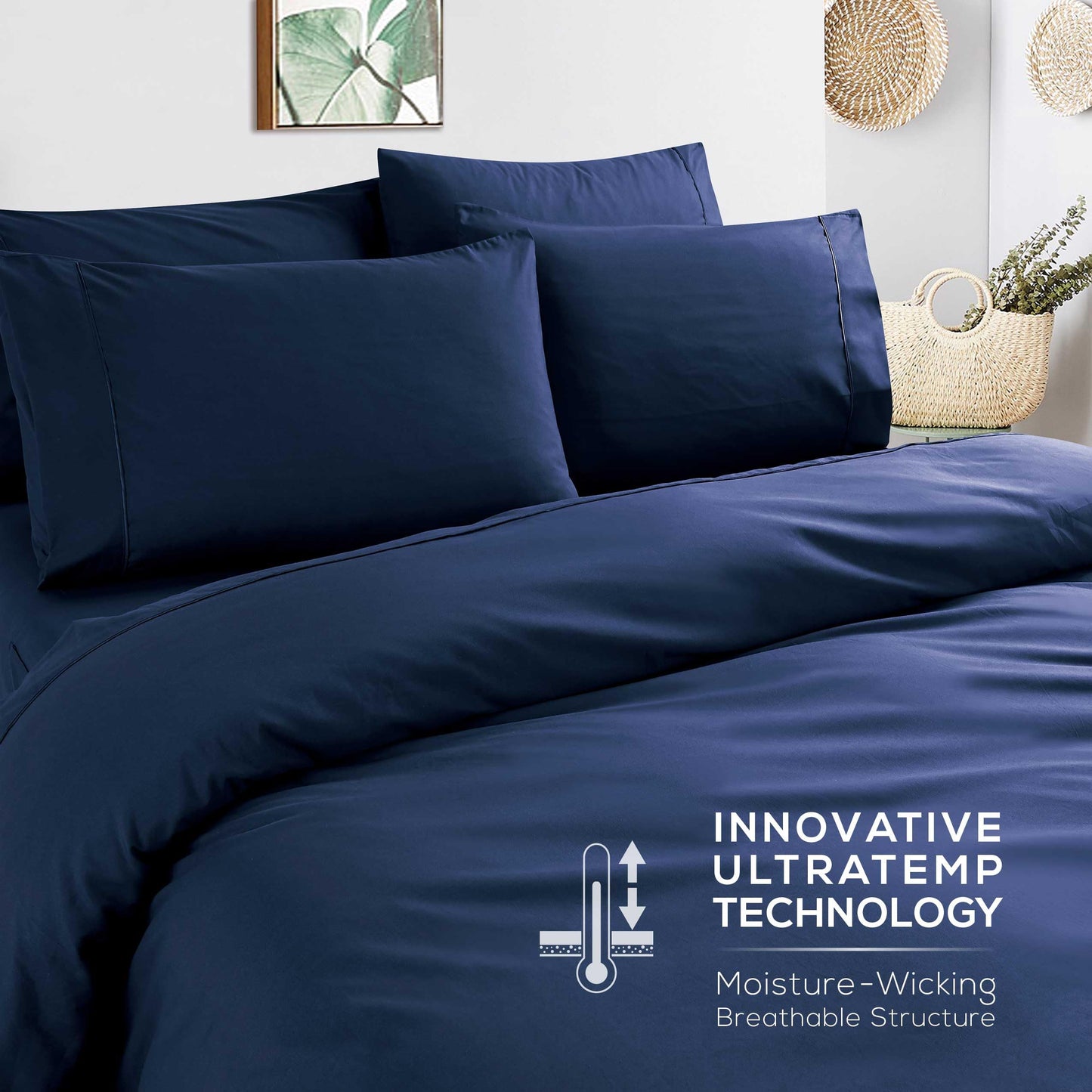 Mueller UltraTemp 6 PC Queen Sheet Set - Ultra-Soft Luxury Series, Cooling & Breathable Hotel Luxury Bed Sheets, Deep Pocket Wrinkle-Free Oeko-TEX, Navy