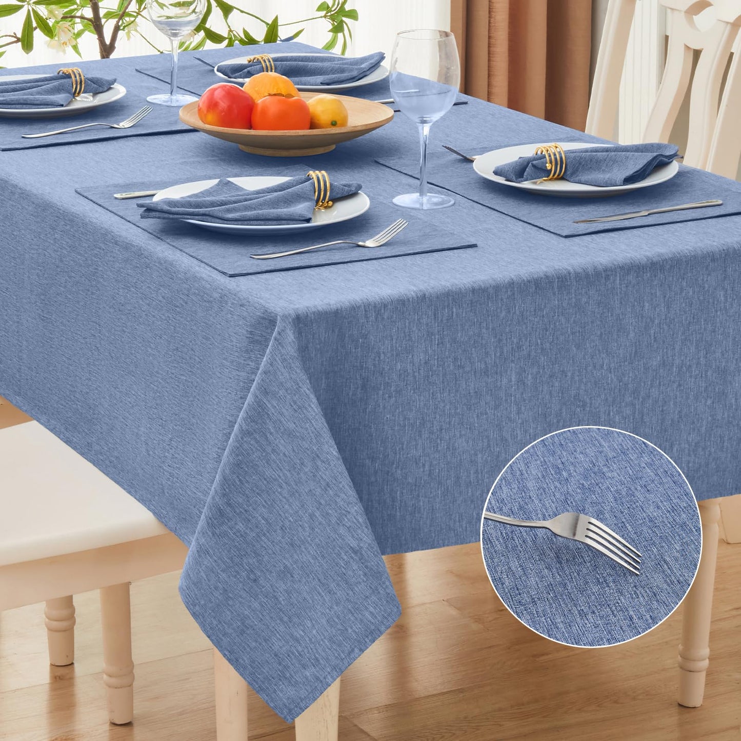 HomeJoy Rectangle Table Cloth Linen Farmhouse Stainproof Waterproof Washable Polyester Oblong Rectangular Fabric Table Cover for Kitchen Dining Dinner(Denim Blue/52x70 Inch)
