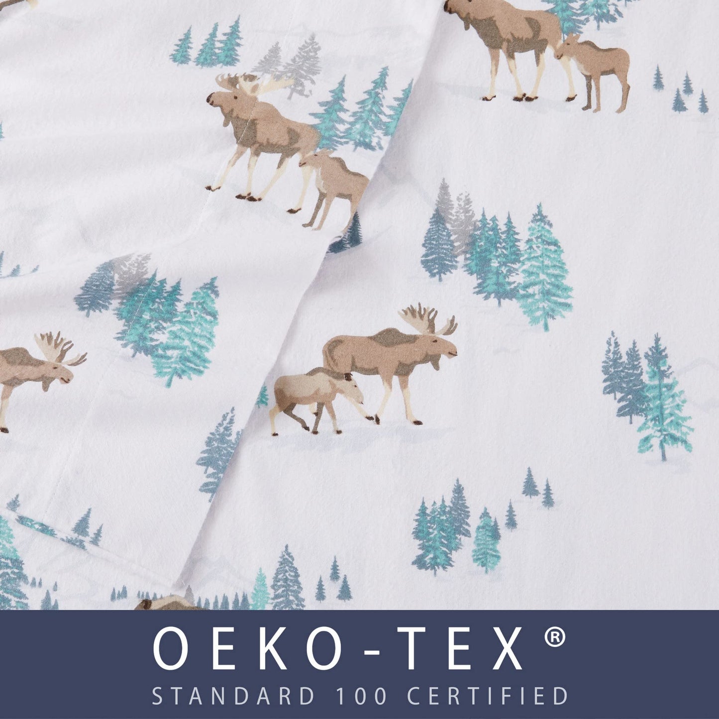 Market & Place 100% Turkish Cotton Flannel Sheet Set | 4 Piece Deep Pocket Novelty Cozy Winter Bed Sheets | Double Brushed for Extra Softness & Comfort | Alpine Collection (Queen, Moose)
