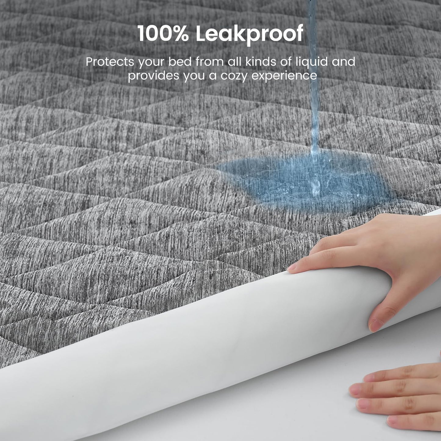 Cozy Bliss Leakproof Cooling Mattress Protector Full, Q-Max 0.45 Soft Noiseless Breathable Mattress Topper Cover, with Deep Pocket Fits 8–18 Inches for Summer Bed Hot Sleepers, Grey