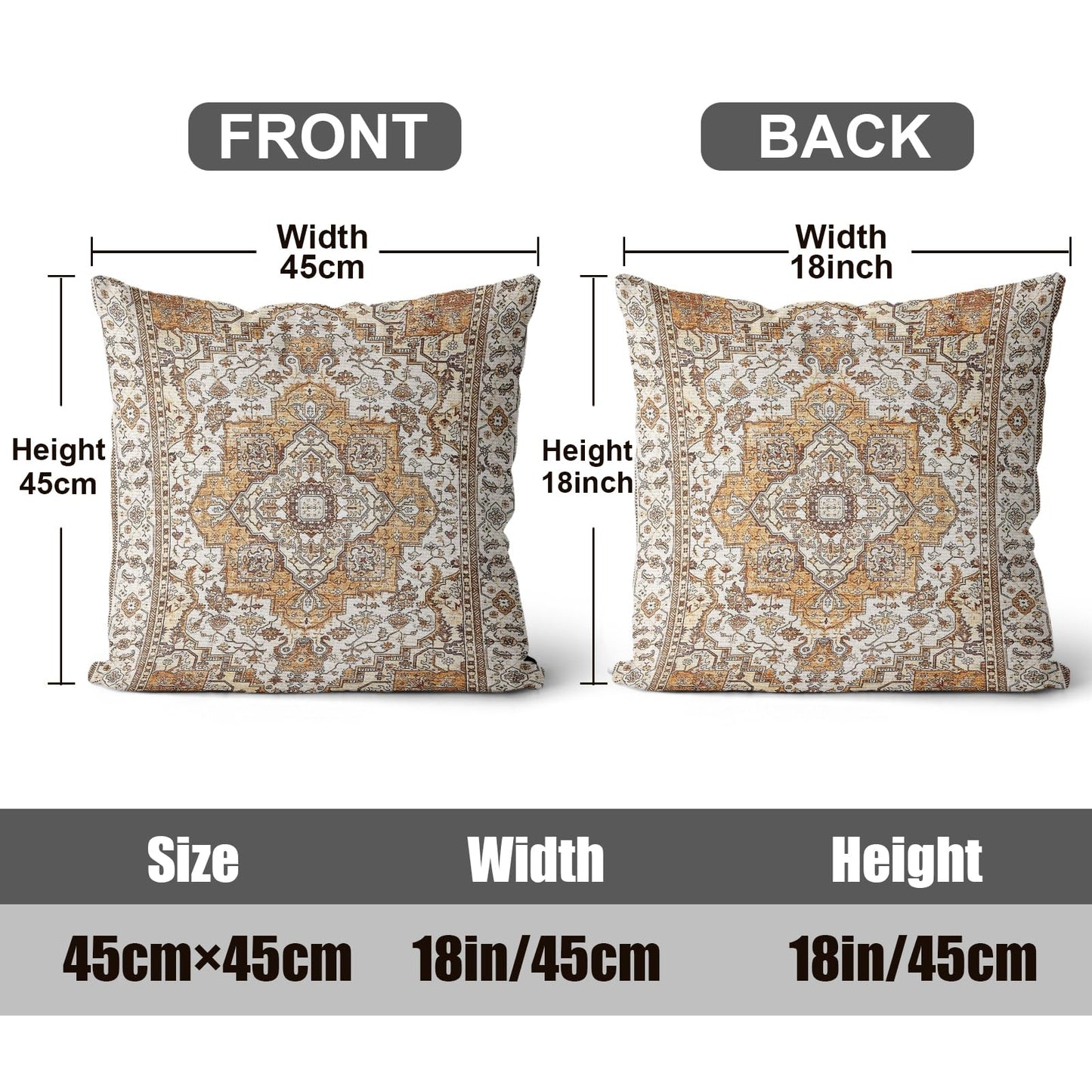 ZSYTZL Boho Throw Pillow Covers 18x18 inch Set of 2,Linen Bohemia Carpet Pattern Decorative Living Room Sofa Bed Square Pillow Case Cushion Cover-Orange Brown