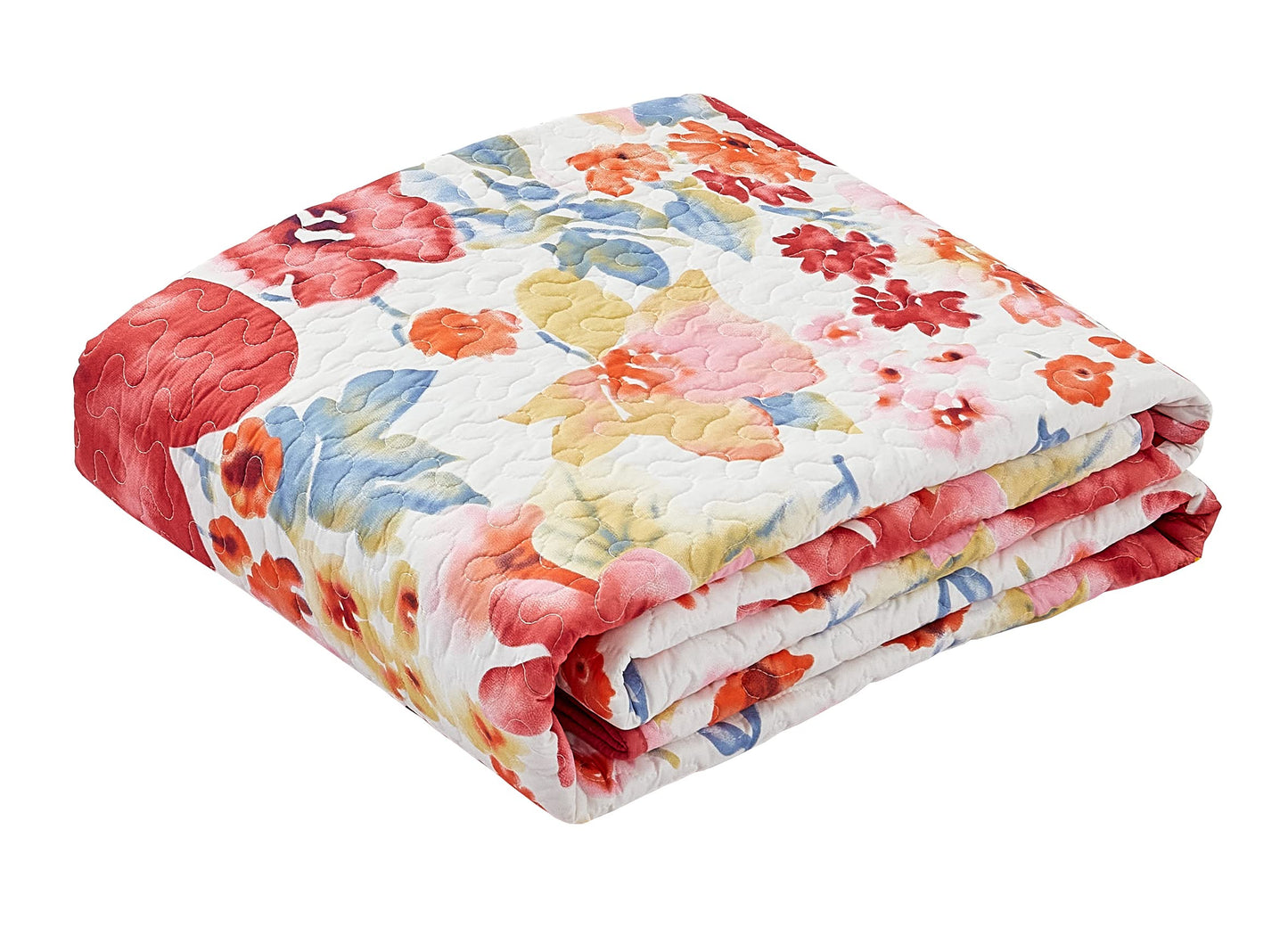 All American Collection 3 PC Floral Printed Red and Beige Reversible Bedspread Quilt Set Coverlet and Pillow Sham Set King/California King Size