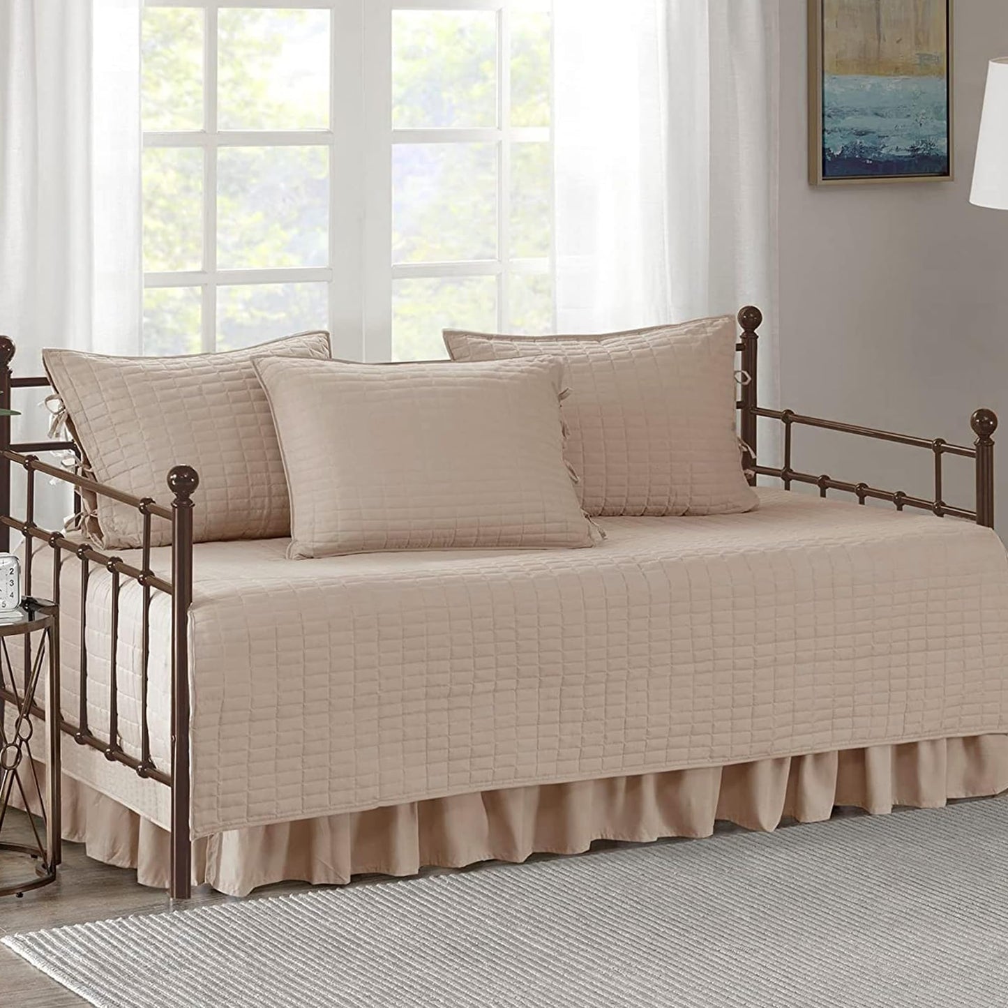 Comfort Spaces Daybed Cover - Luxe Double Sided-Quilting, All Season Cozy Bedding with Bedskirt, Matching Shams, Kienna Blush 75"x39" 5 Piece