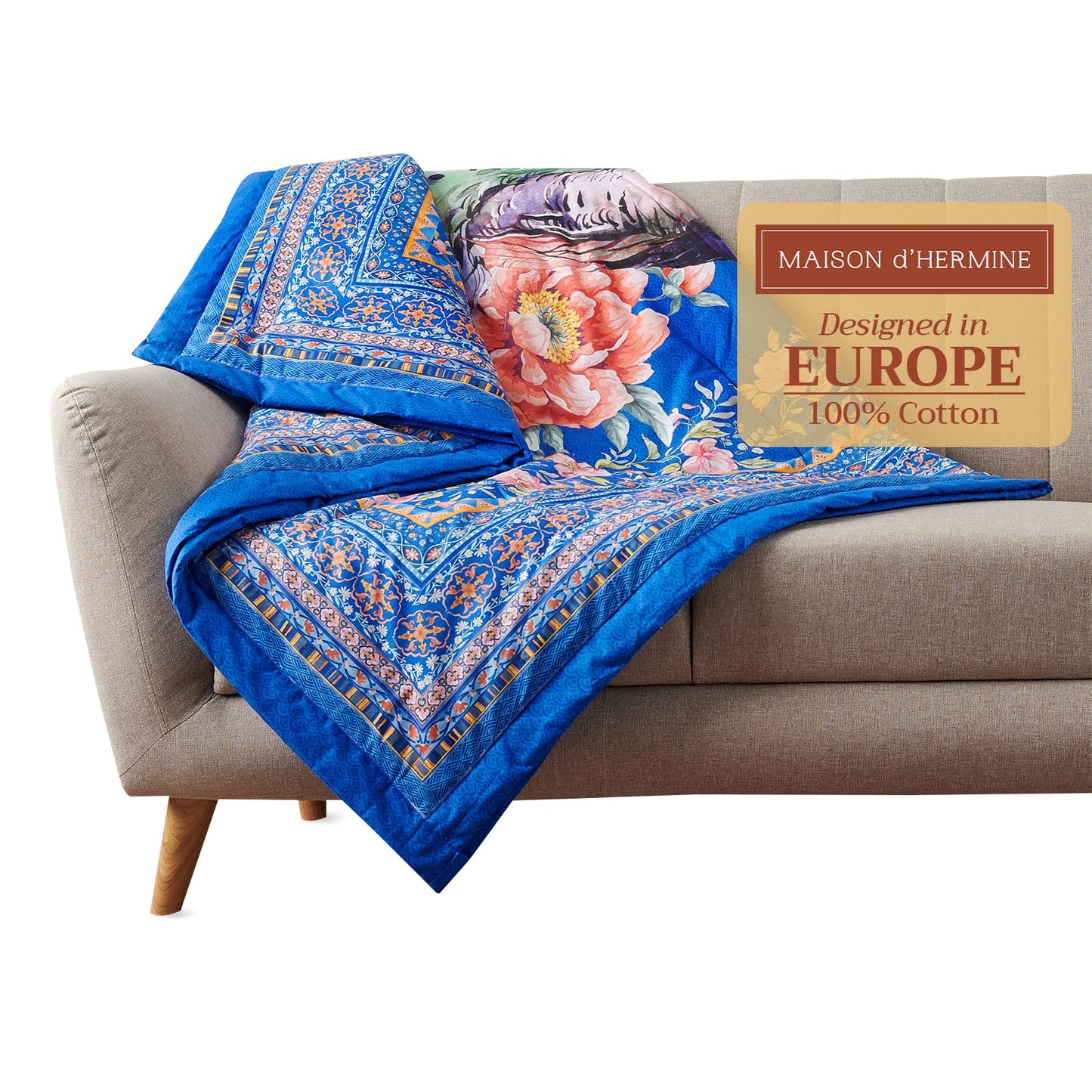 Maison d' Hermine Throw Blanket for Couch Lightweight Soft Warm Breathable Cotton Throw Blankets for Bed Girls Boys Women Men Gifts Room Spring Summer (Secret Garden - Peacock, 60" X 80")