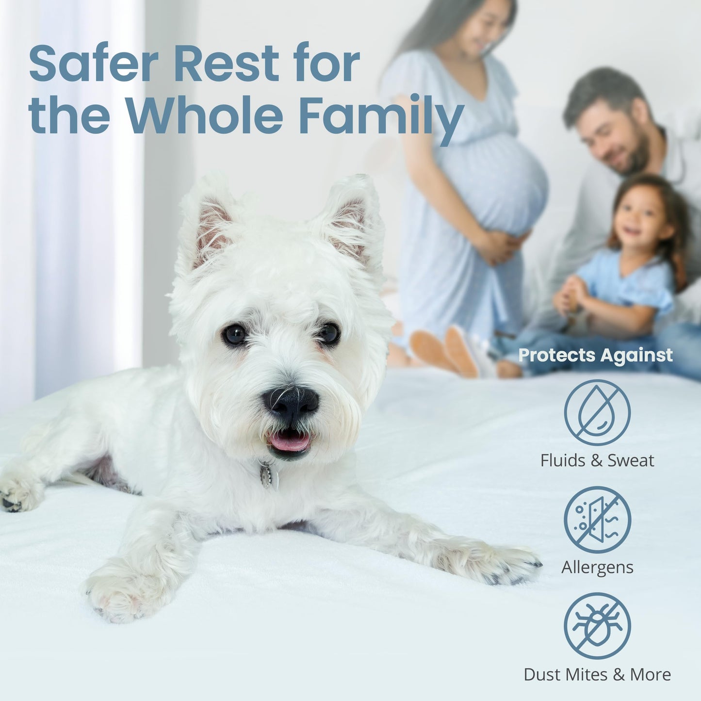 SafeRest Waterproof King Size Mattress Protector - Fitted with Stretchable Pockets - Machine Washable Cotton Blend Mattress Cover for Bed
