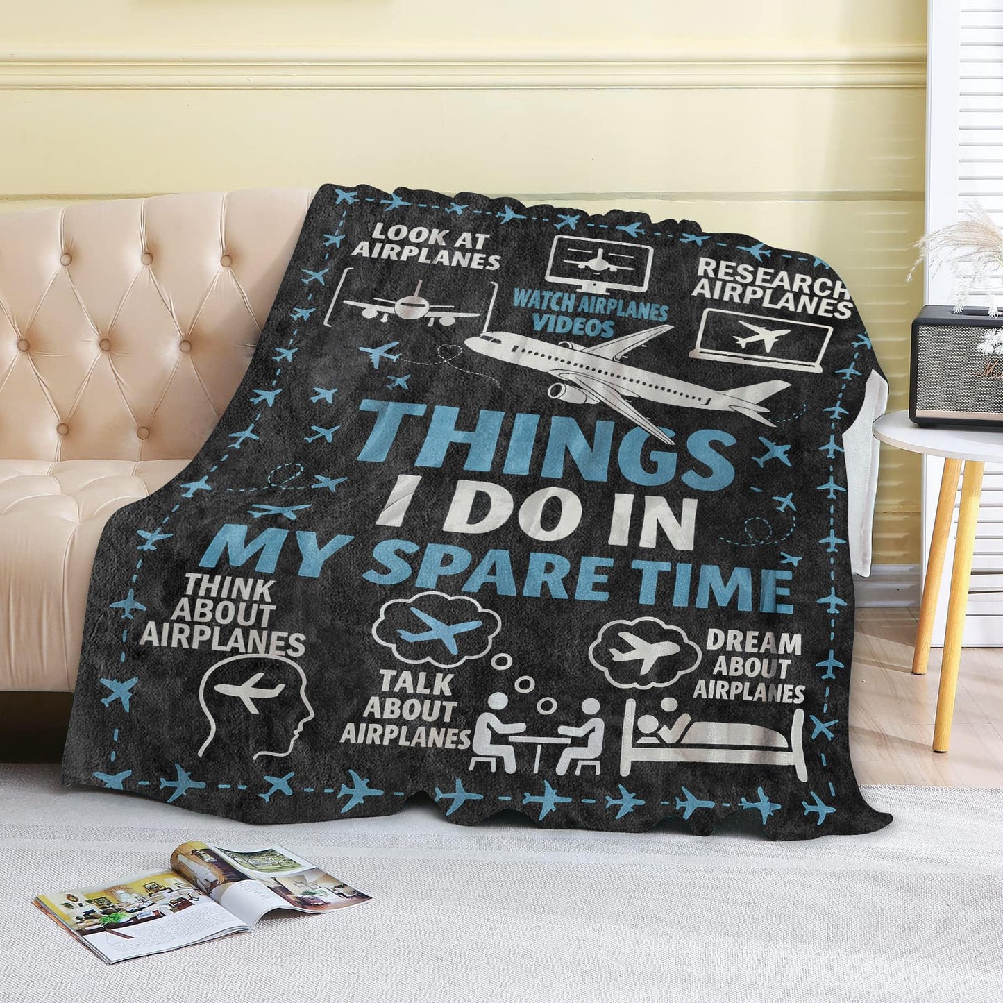 coedoaes Funny Airplane Fleece Blanket,50x60in,Aviation Plane Video Dream Pilot Throw Blankets,Soft Cozy Lightweight, Ideal for Bed Living Room Home Cool Decor,Men Gifts