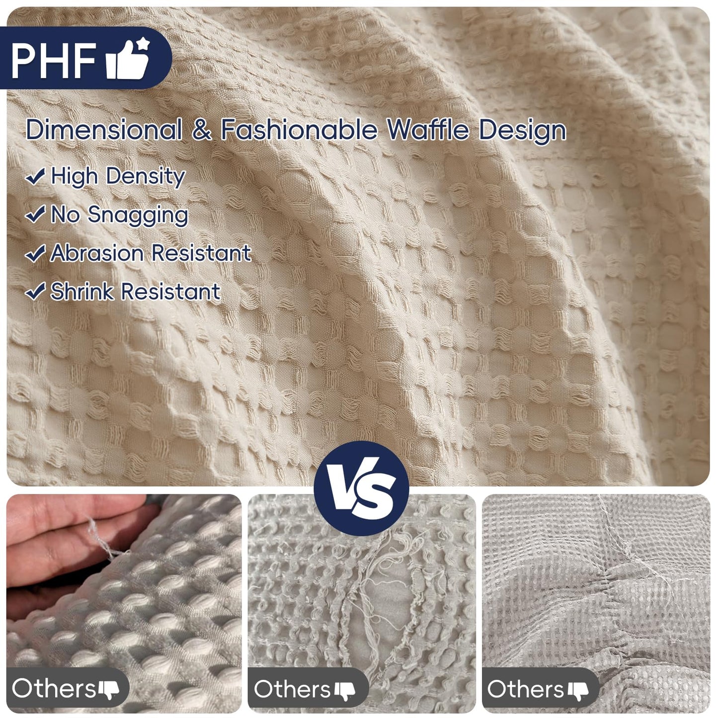 PHF Lightweight Waffle Weave Blanket Queen Size, Breathable & Ultra Soft, 90"x 90" Soft & Cozy Thin Blanket for Spring & Summer & Hot Sleepers, Bed, Home Decor - Light Tan