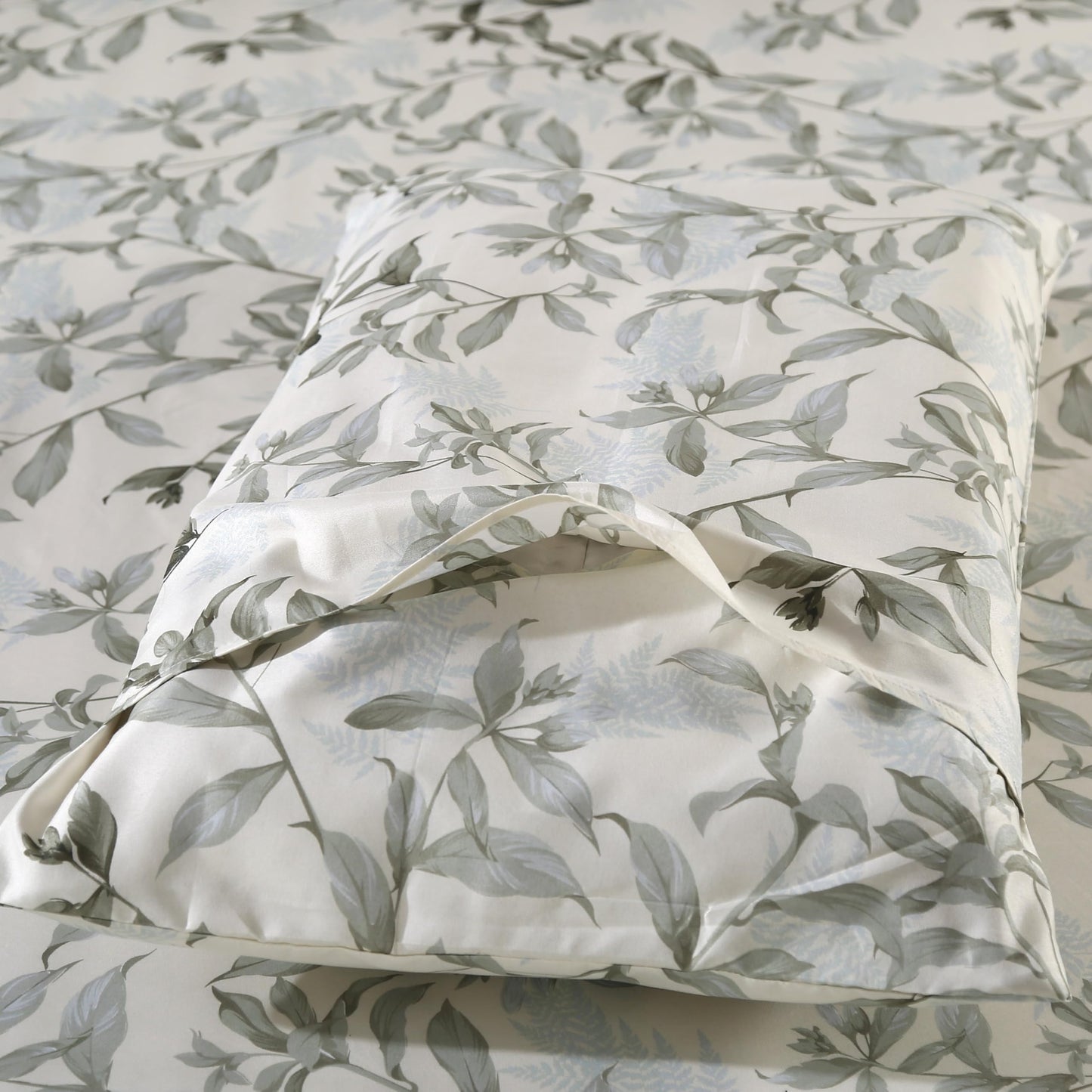 SDIII Leaves Floral Full Fitted Sheet with 2 Pillowcases, Deep Pocket Soft Microfiber Botanical Bed Sheet Full Size All Season