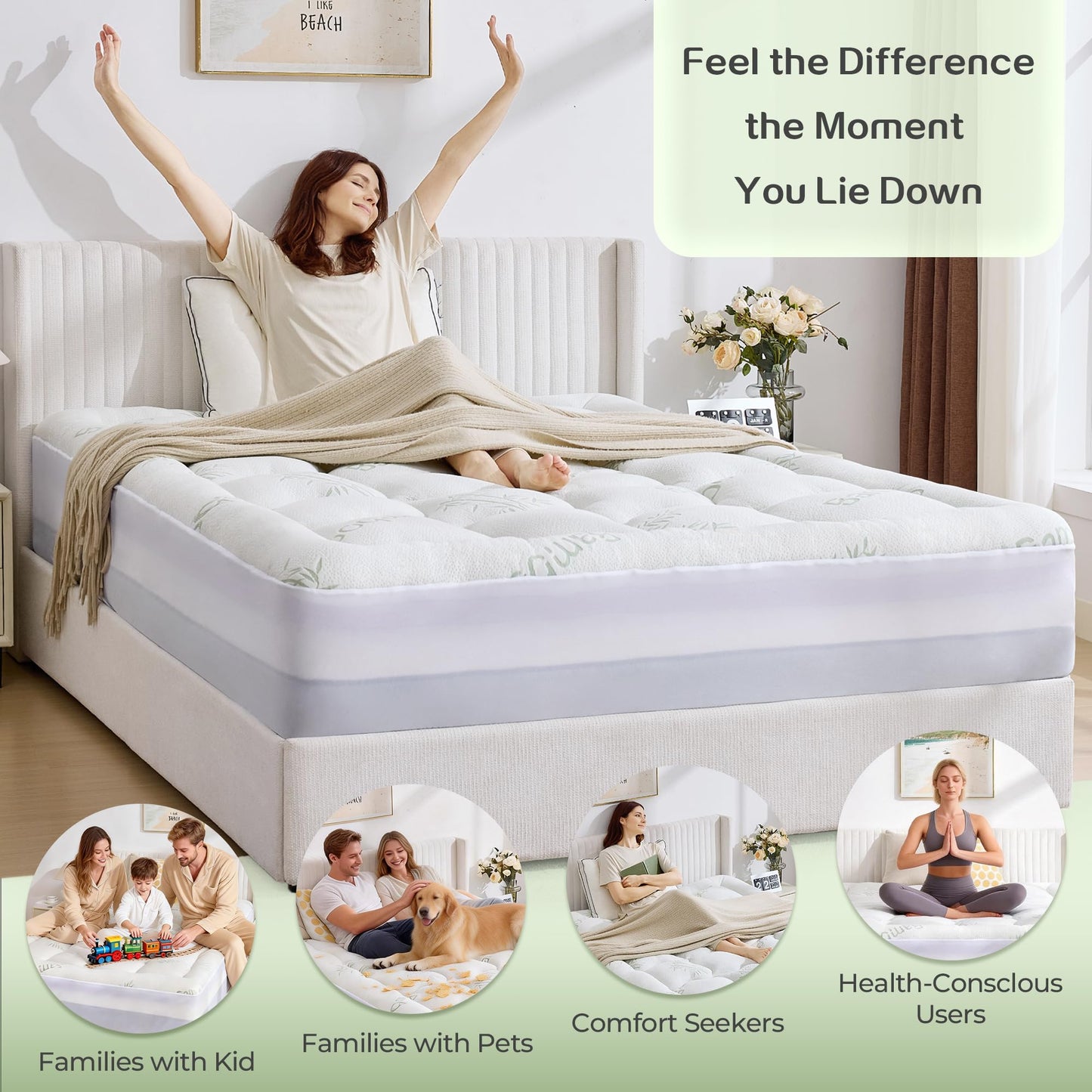 SINWEEK Bamboo Cooling 4 Inch Dual Layer Memory Foam Mattress Topper Twin XL with 2 Inch Gel Memory Foam & 2 Inch Pillow Top Mattress Pad for Pressure Relief, Rolled Separately for Faster Expansion