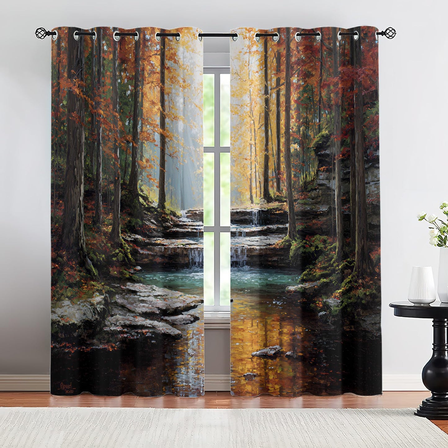 JAXIUOF Autumn Curtains for Living Room, Forest Blackout Curtains 63 Inch Long 2 Panels Woodland Window Drapes for Bedroom, Grommet Top Window Treatments for Kids Bedroom Home Decor