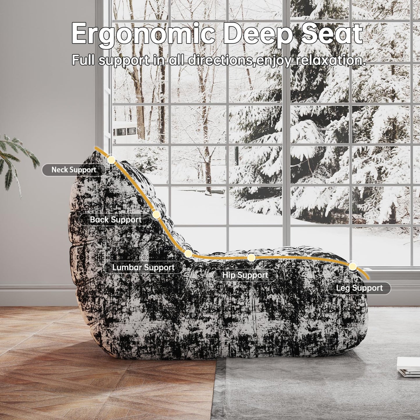 WHGBJA Bean Bag Chair for Adults, Lazy Bean Bag Sofa for Bedroom, Living Room, Reading, Gaming Floor Sofa Chair, Boneless, Comfy