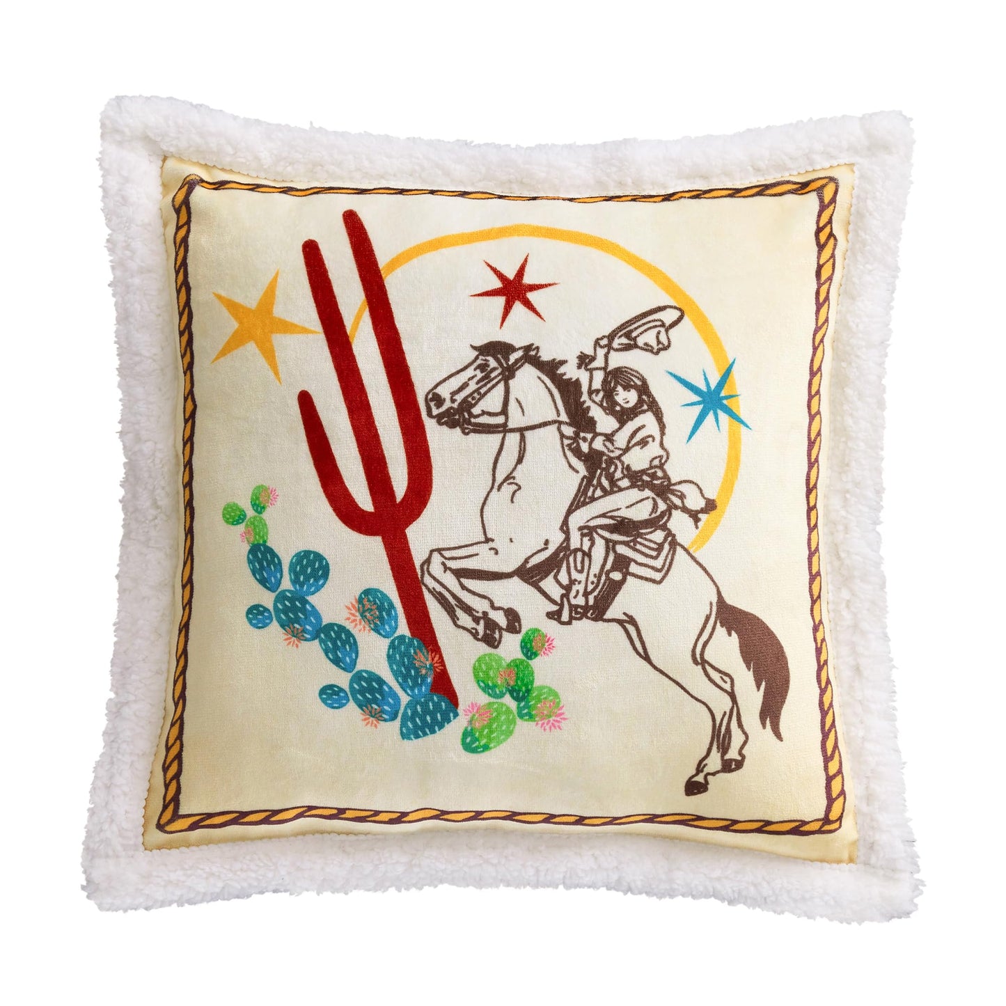 Paseo Road Indigo Hill by HiEnd Accents Retro Rodeo 3 Piece Sherpa Throw Blanket Set, Cowgirl Cow Print, Western Blanket with Riders Salute Print Pillows, Southwest Style, 1 Throw and 2 Pillows