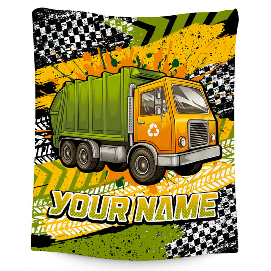 AIOMXZZ Kids Throw Blanket, Custom Garbage Truck Blankets with Name, Cozy Fleece Throws Gifts for Boys Toddler, 4 Size