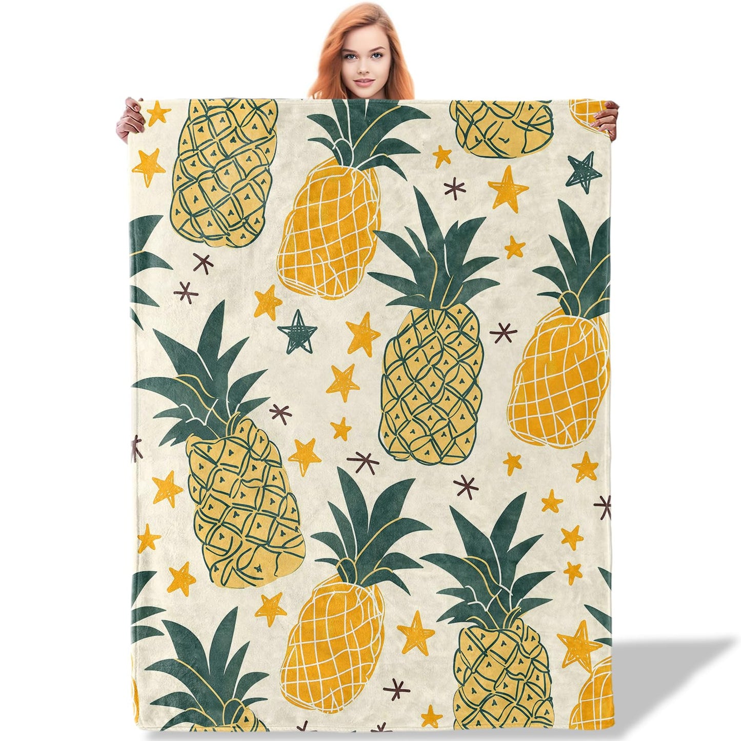 Plistiz Tropical Pineapple Throw Blanket, 50x60 Inch, Summer Beach House Blanket, Flannel Pineapple Pattern Throw