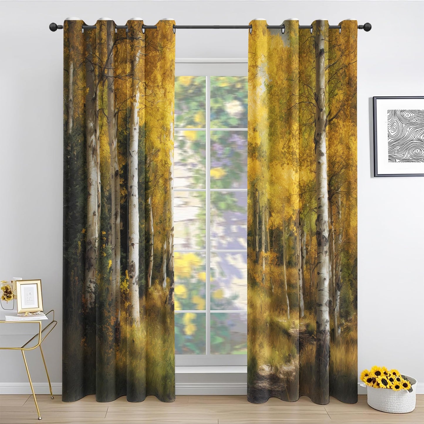 Fall Birch Tree Curtains for Bedroom Living Room, Birch Forest Blackout Curtains 54 Inches Long, Natural Landscape Drapes, Thermal Insulated Room Darkening Grommet Window Treatments 2 Panels