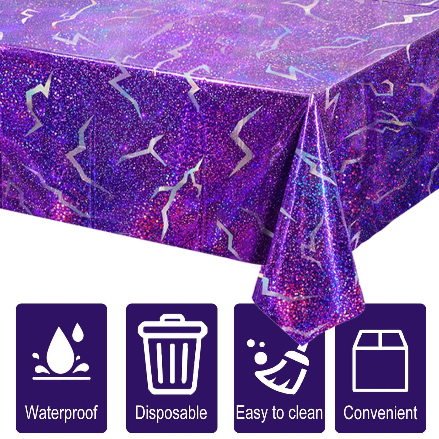 LHFYACI 4 Pack K-Style Holographic Laser Purple Tablecloth, Iridescent Party Decorations, Shiny Lightning Disposable Table Covers for Birthday, Bridal Shower, Bachelorette, Disco Party, 54x108 Inch