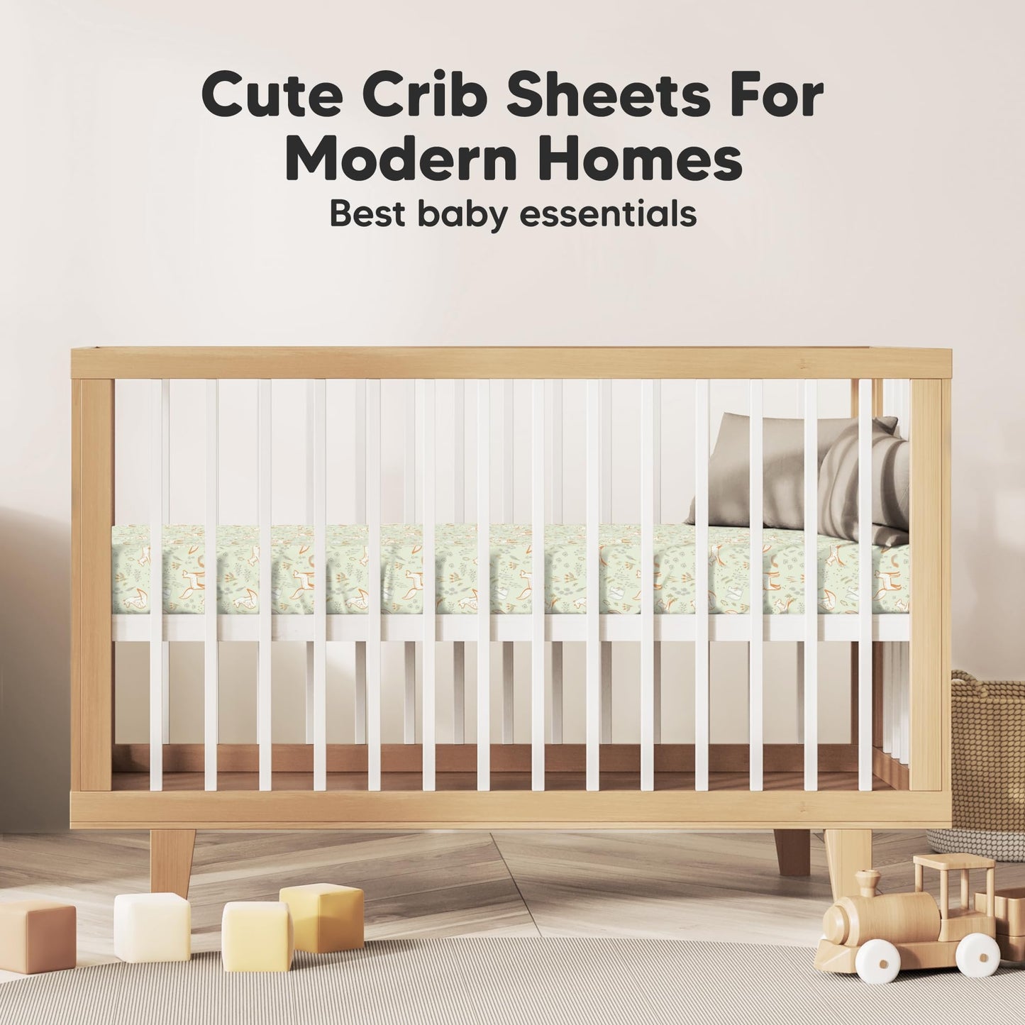 KeaBabies 2-Pack Organic Cotton Crib Sheets for Boys, Girls - 52x28 Fitted Crib Mattress Sheet Neutral, Breathable Cover for Baby Bed Set, Toddler Mattress, Soft & Cute Prints (Foxtrot)