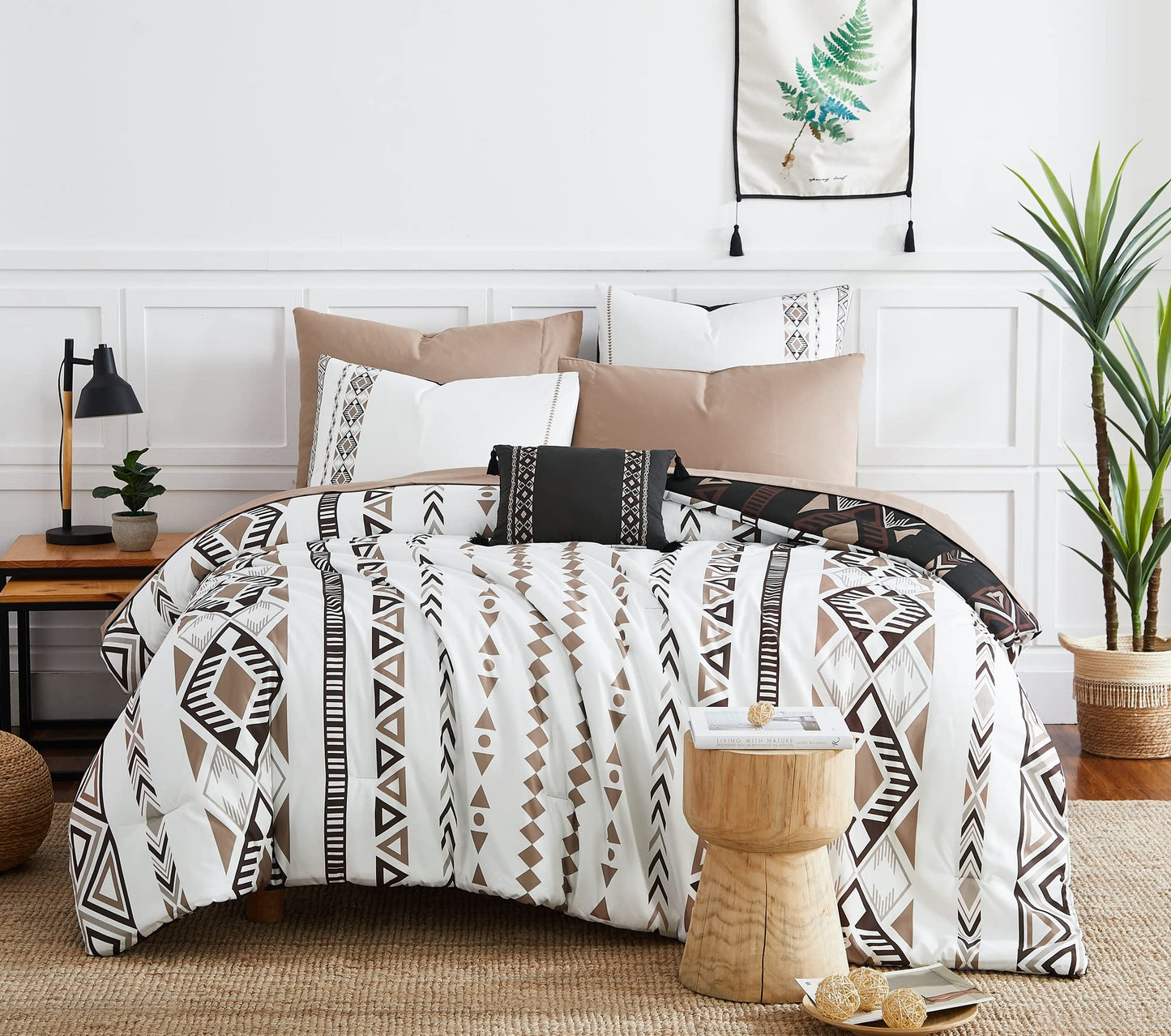 Geniospin King Size Comforter Set- 7 Pieces Boho Bed in a Bag, Western Bedding Set for All Seasons, Reversible Aztec Bedding, Lightweight Comforter Bed Set with Sheets, Pillowcases & Shams