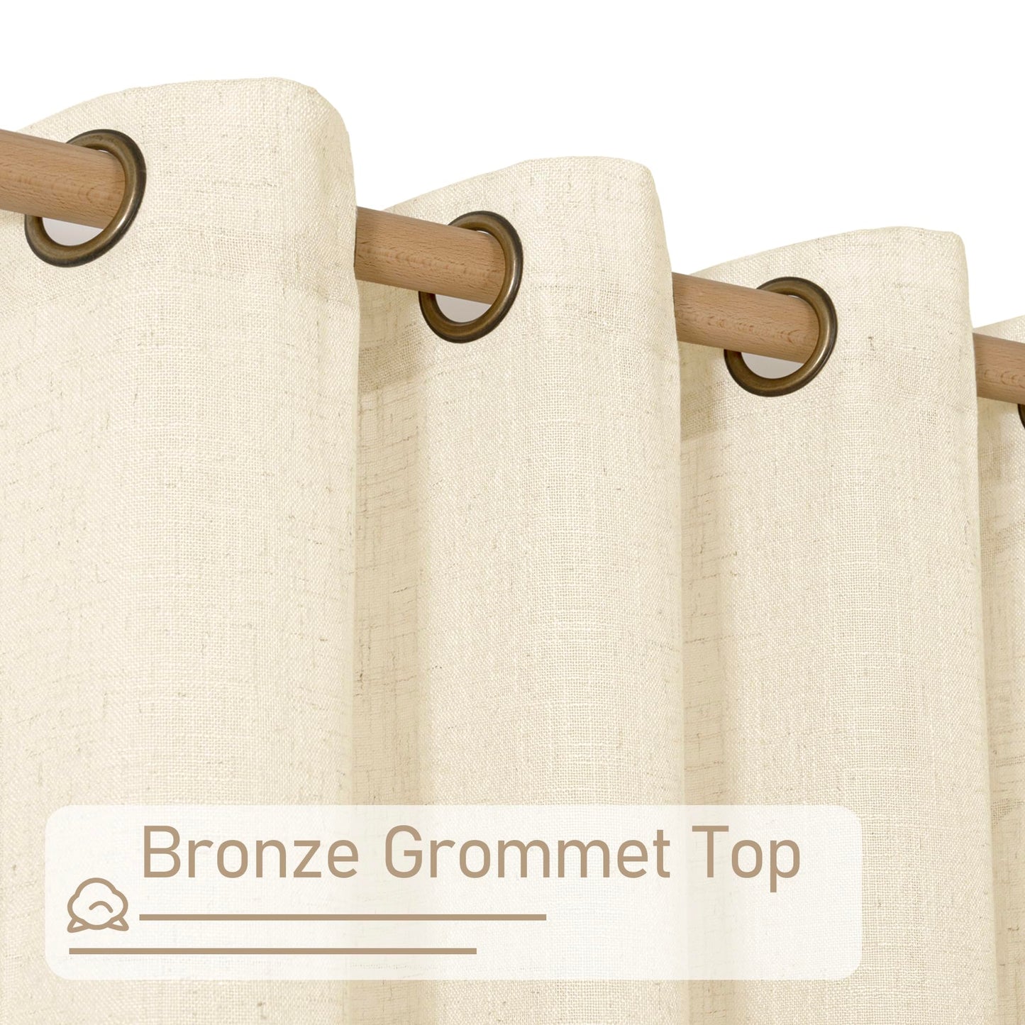 LAMIT Beige Linen Curtains 54 Inches Long for Bedroom, Semi Sheer Neutral Faux Linen Textured Window Light Filtering Panels with Bronze Grommet for Kitchen,2 Panels Set, 52 X 54 Inch