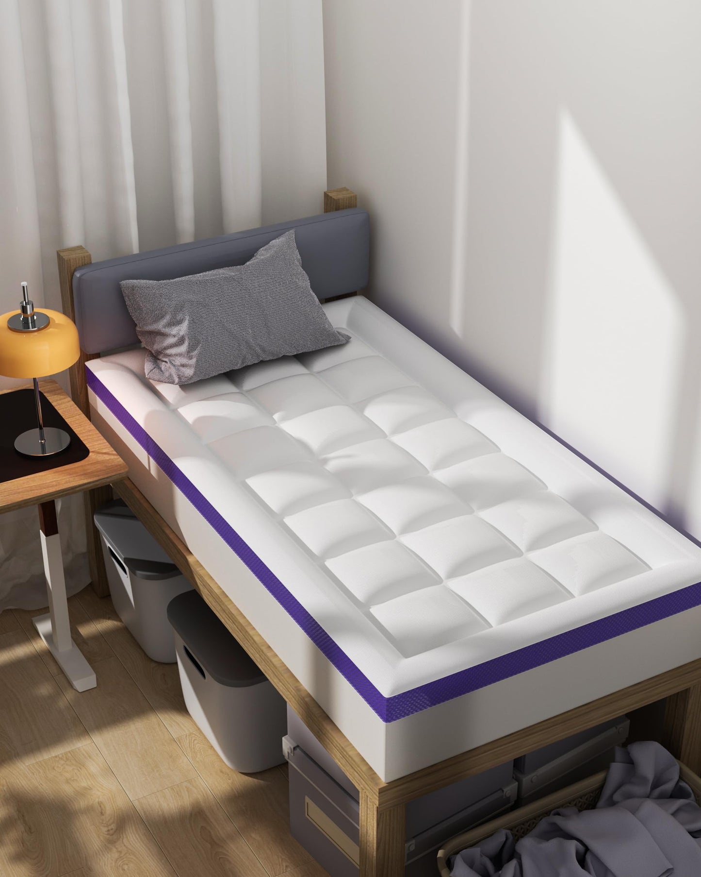 ChiXpace Dorm Room Essentials Dual Layer 4 Inch Memory Foam Mattress Topper Twin XL Back to School - 2 Inch Gel Memory Foam and 2 Inch Pillow Top Mattress Pad, 7-Zone Egg Crate 2-in-1 Design (White)