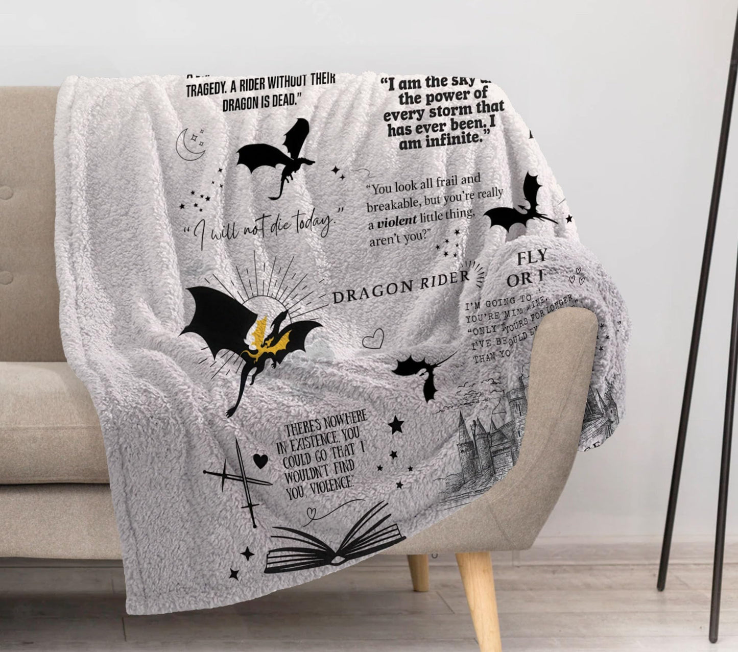 Allenjoy Book Loves Dragon Wing Blanket 57"x50" - Soft Warm Throw Blankets for Couch Bed Living Room Home Office Bedroom Decor, Gifts for Women Sister Teens Daughter Fans, Durable Washable
