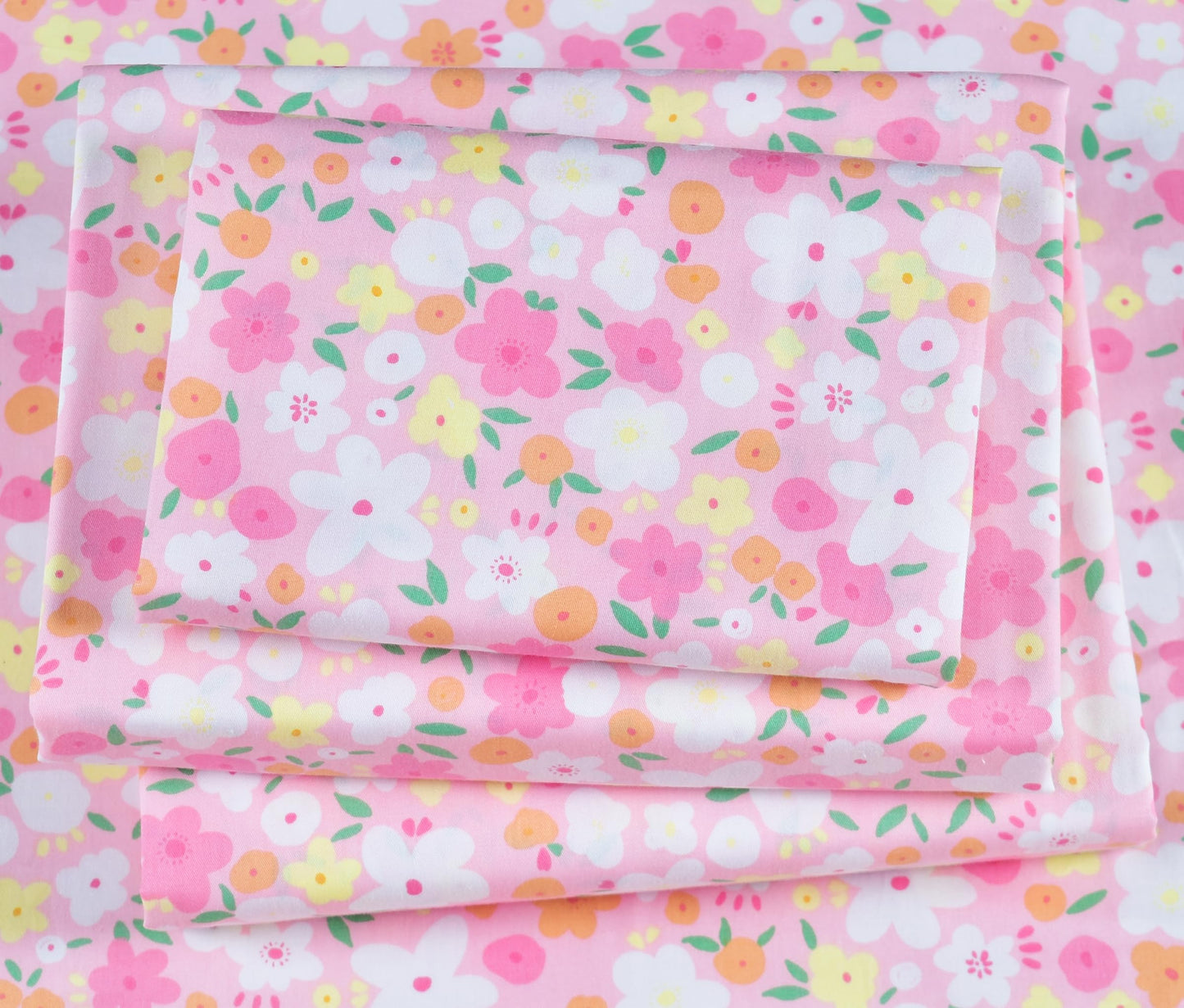 J-pinno Pink Floral Flower Cartoon 100% Cotton Twin 3 Pieces Sheet Set Decoration Kids Boys Girls Children Flat Sheet + Fitted Sheet + Pillowcase Bedding Set