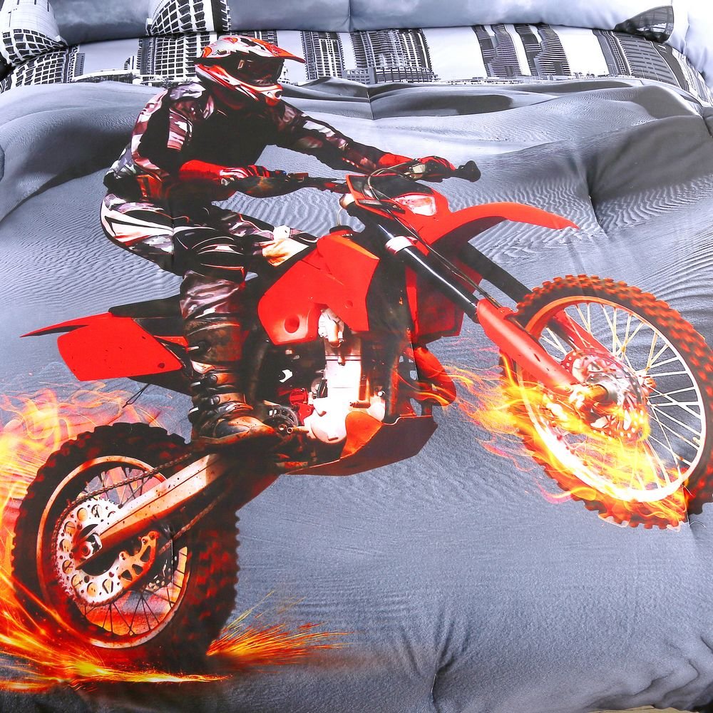 SHOMPE Dirt Bike Comforter Sets Full Size Racing Motocross Sports Extreme Theme Bedding Sets for Boys