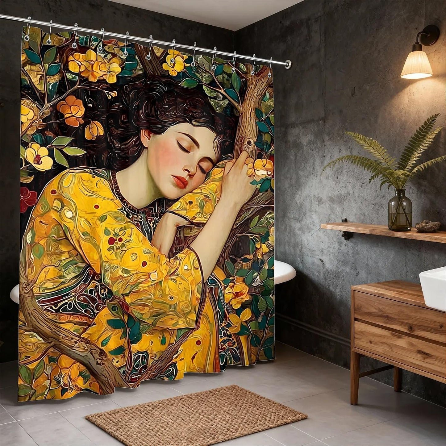 TANGXUNFA Beautiful Girl Sleeping Shower Curtain for Bathroom, Water-Resistant Long Shower Curtain Set 72x72 Inch with Metal Grommets and 12 Metal Hooks
