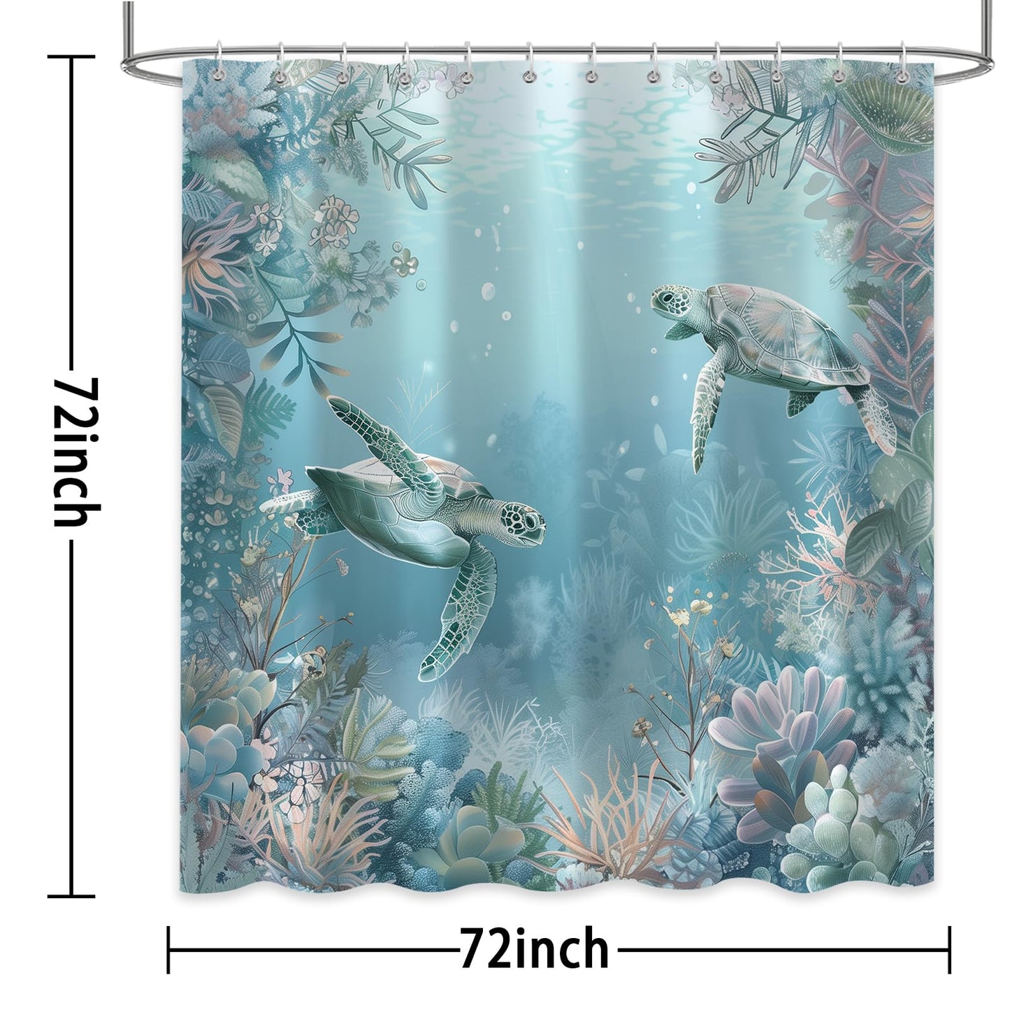 Sokdcam Sea Turtle Shower Curtain, Blue Teal Turtle Beach Theme Shower Curtain for Bathroom, 72 x 72 Inch Polyester Fabric Waterproof Bath Curtains Decor Set with 12 Hooks