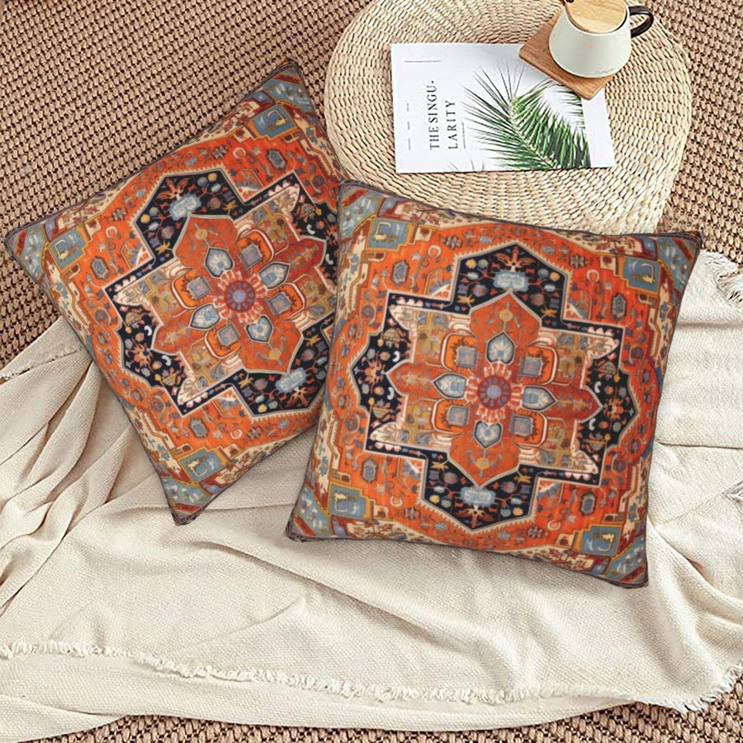 aipoase Geometric Bohemian Throw Pillow Covers 18 X 18 Inch Set of 2 Pillow Cases Decoration Cushion Cover for Sofa Bedroom Living Room Outdoor