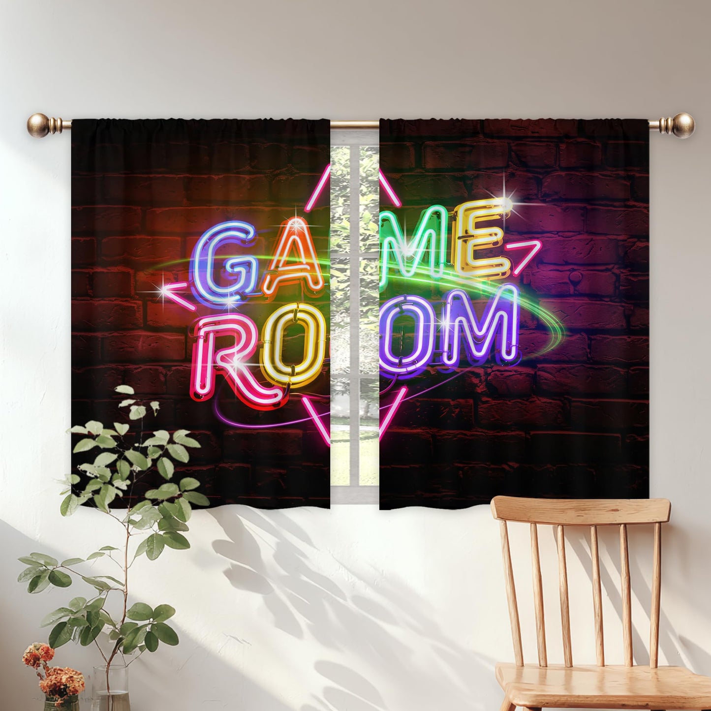 Mitpok Kids Game Room Gaming Curtains for Boys Bedroom 42Wx45H Inch Rod Pocket Neon Gamer Funny Video Game Cool Fun Teens Boy Modern Unique 2 Panels Window Treatment Set for Living Room Decor