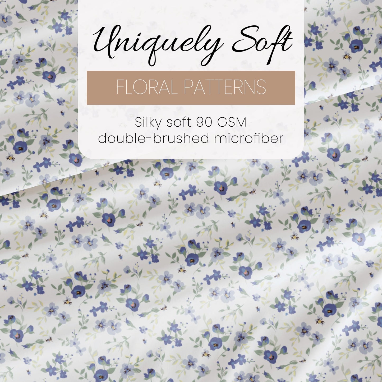 Linen Market 4 Piece Queen Sheet Set - Breathable, Double-Brushed Patterned Cooling Sheets – Ultra Soft & Wrinkle-Free 16" Deep-Pocket Queen Sheets - Easy Care Blossoms Light Blue