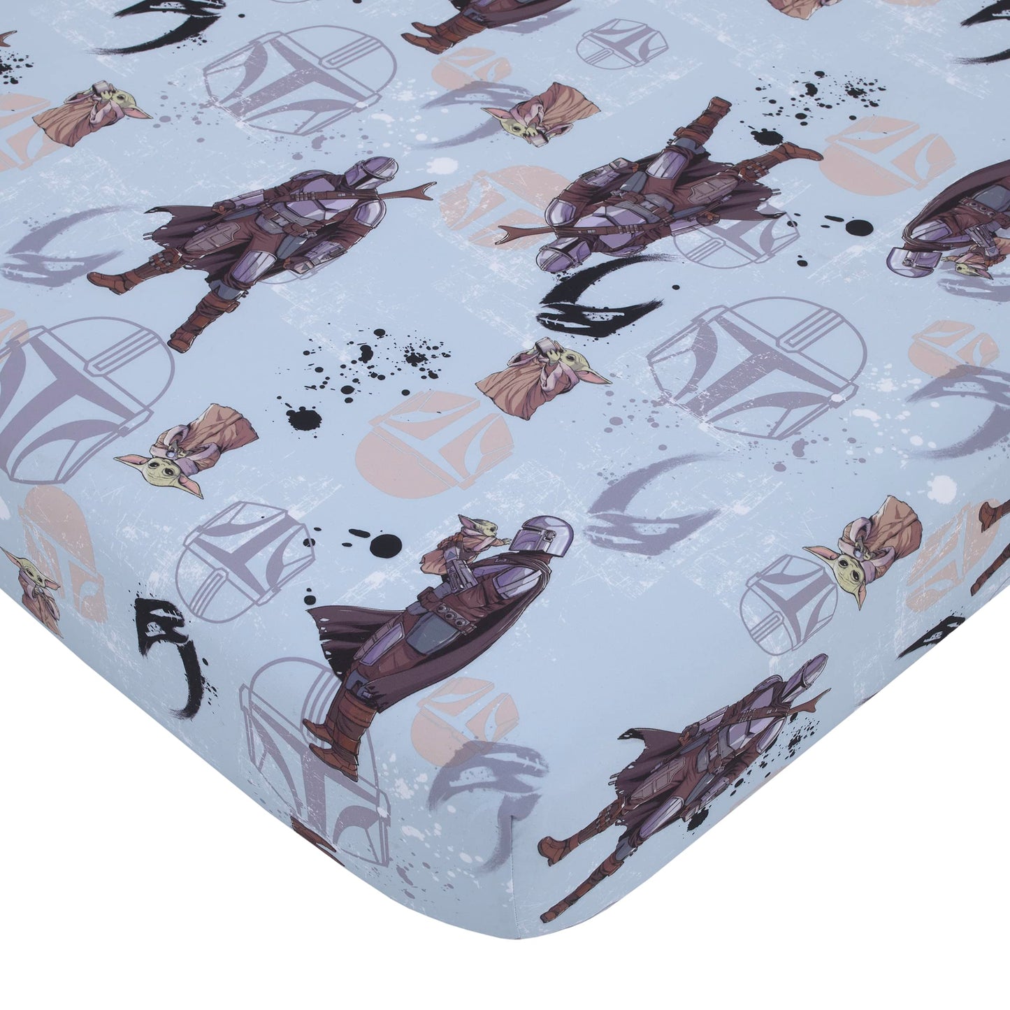 Disney Star Wars The Mandalorian Grey, Tan and Blue 4 Piece Toddler Bed Set - Comforter, Fitted Bottom Sheet, Flat Top Sheet, and Reversible Pillowcase