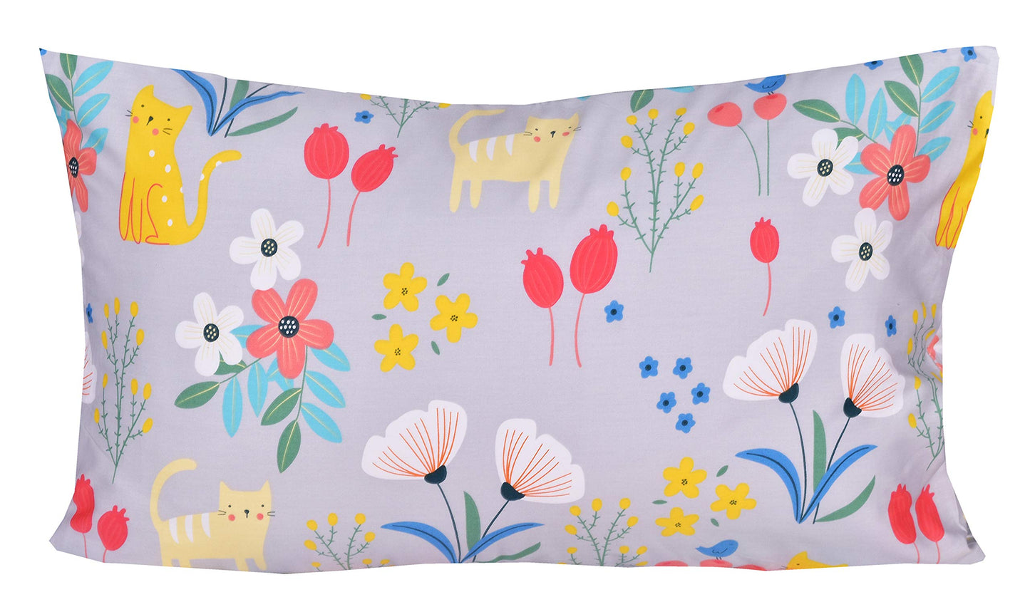 Scientific Sleep Kitty Cats Flowers Girls Kids Toddler Teens 100% Cotton Twin Bed Sheet Set, Flat Sheet & Fitted Sheet & Pillowcase Bedding Set (Cats Flower, Twin)