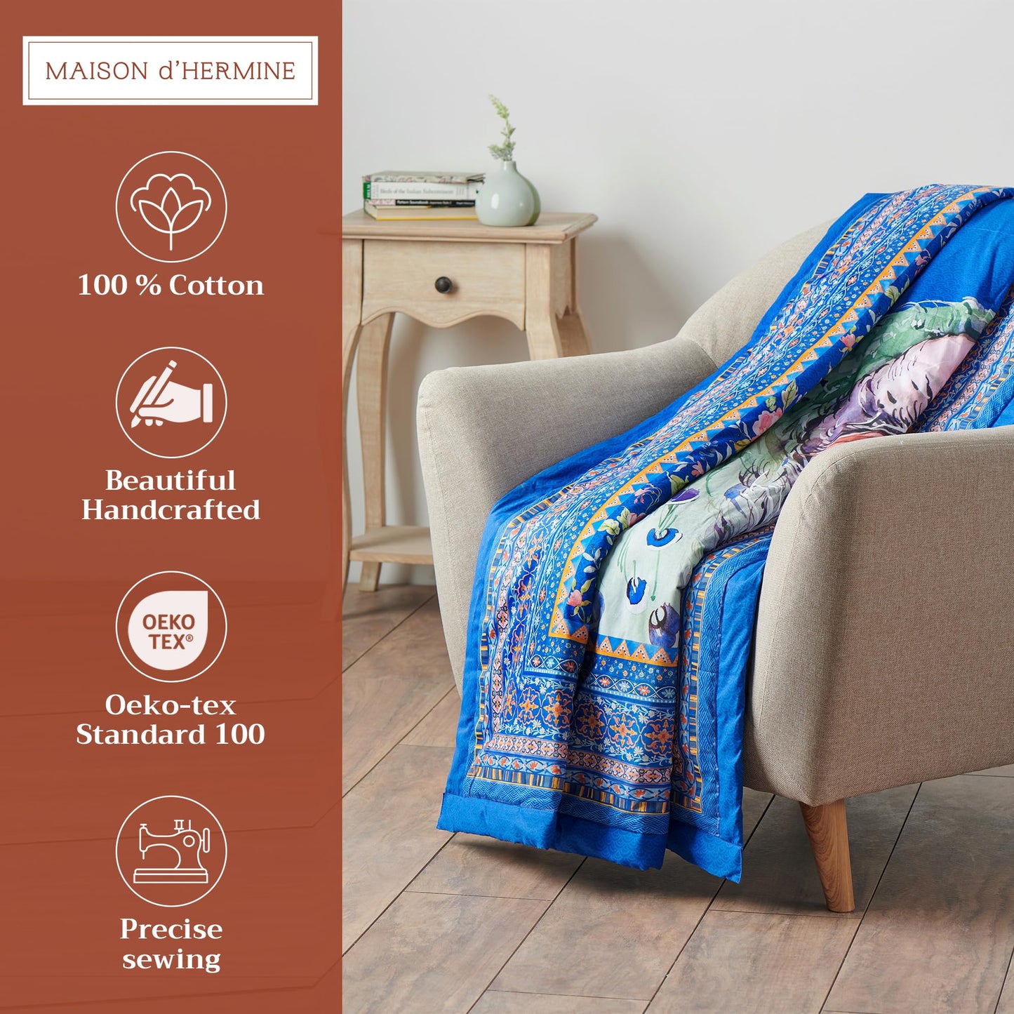 Maison d' Hermine Throw Blanket for Couch Lightweight Soft Warm Breathable Cotton Throw Blankets for Bed Girls Boys Women Men Gifts Room Spring Summer (Secret Garden - Peacock, 60" X 80")