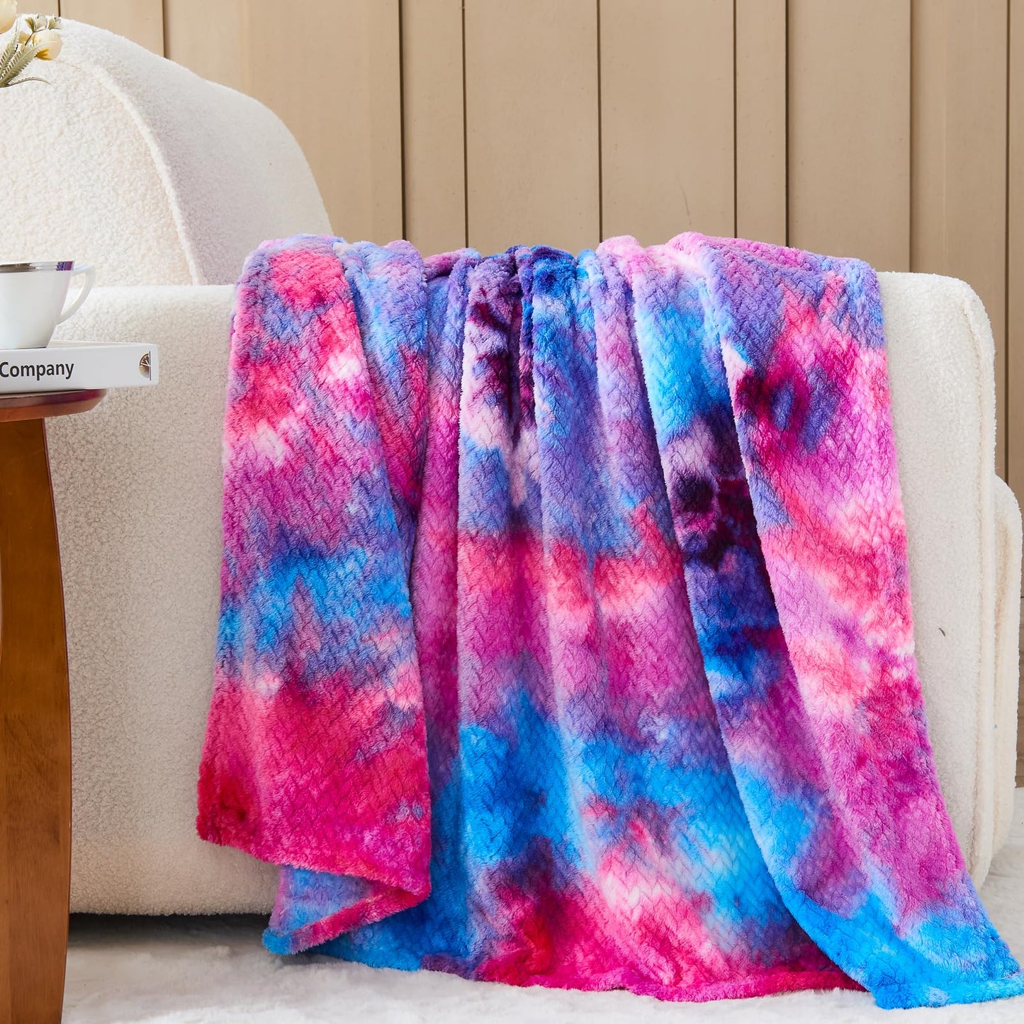 NEWCOSPLAY Super Soft Throw Blanket Deep Purple Rainbow Premium Silky Flannel Fleece Leaves Pattern Lightweight Bed Blanket All Season Use (Deep Purple Rainbow, Throw(50"x60"))